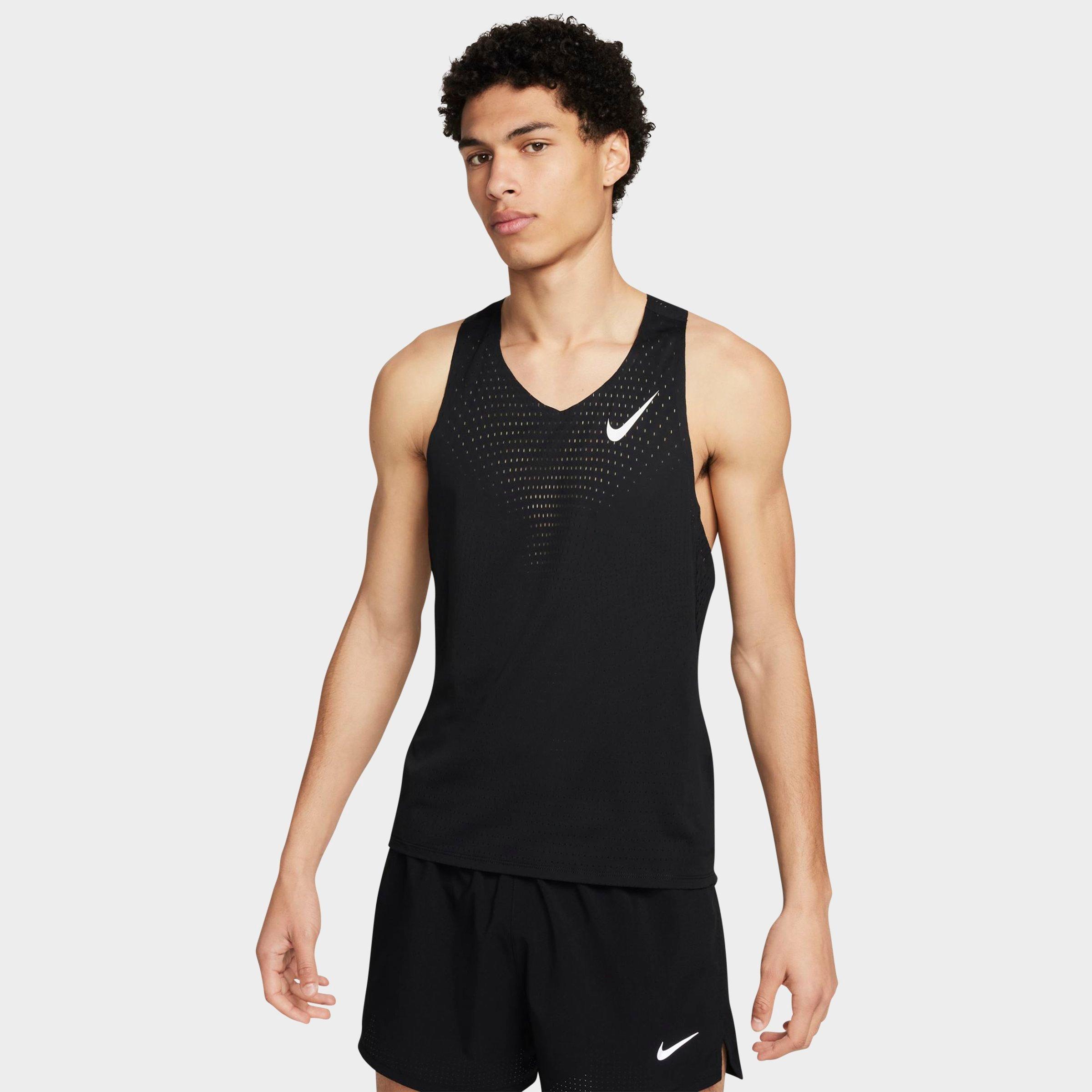 Nike Men's AeroSwift Dri-FIT ADV Running Tank Top in Black/Black Size XL 100% Polyester/Fiber