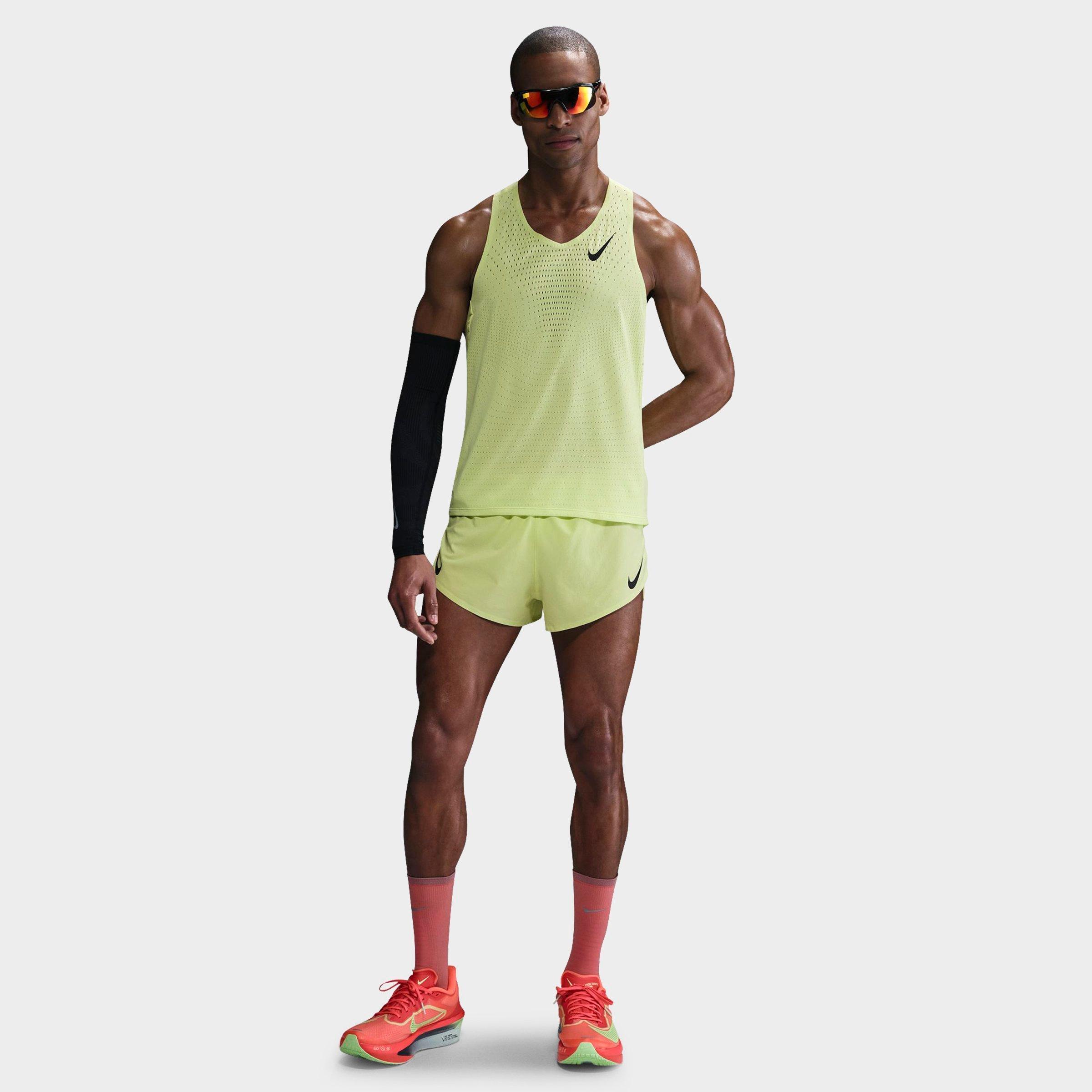 Nike Men's AeroSwift Dri-FIT ADV Running Tank Top in Light Lemon Twist/Black Size: XS
