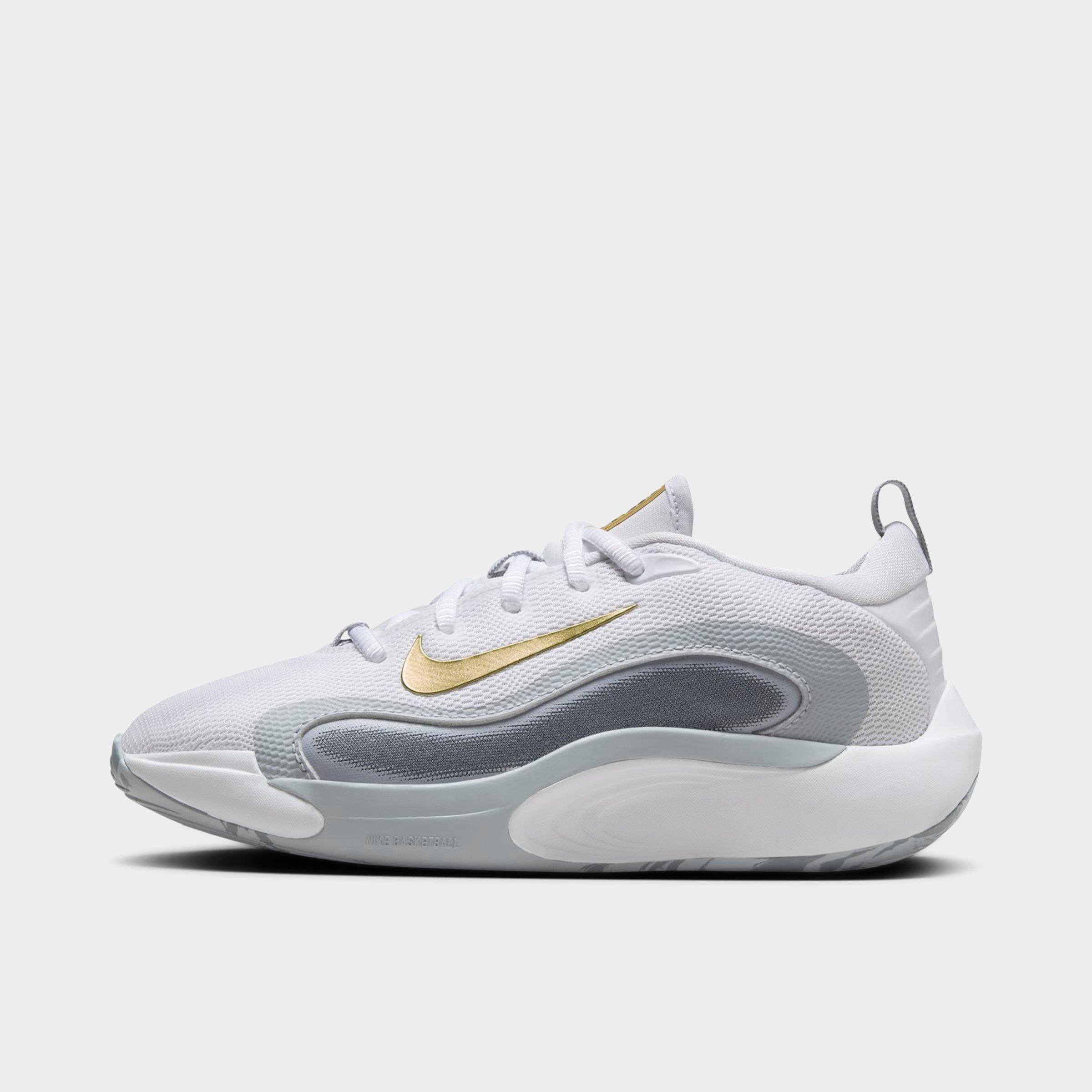Nike Big Kids' Isofly Basketball Shoes In White/cool Grey/wolf Grey/metallic Gold Star