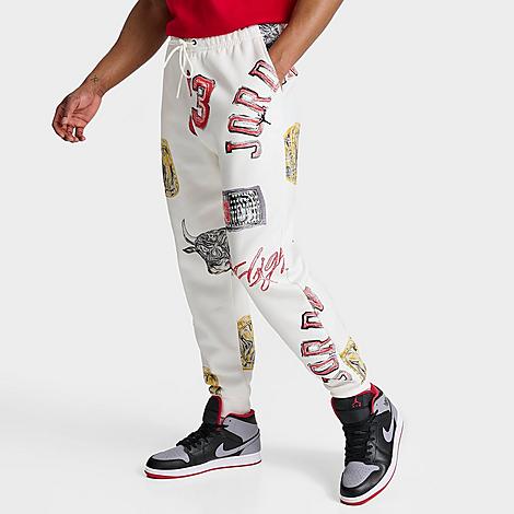 Nike Jordan Men's Essentials Allover Graphic Brooklyn Fleece Sweatpants In Sail/black