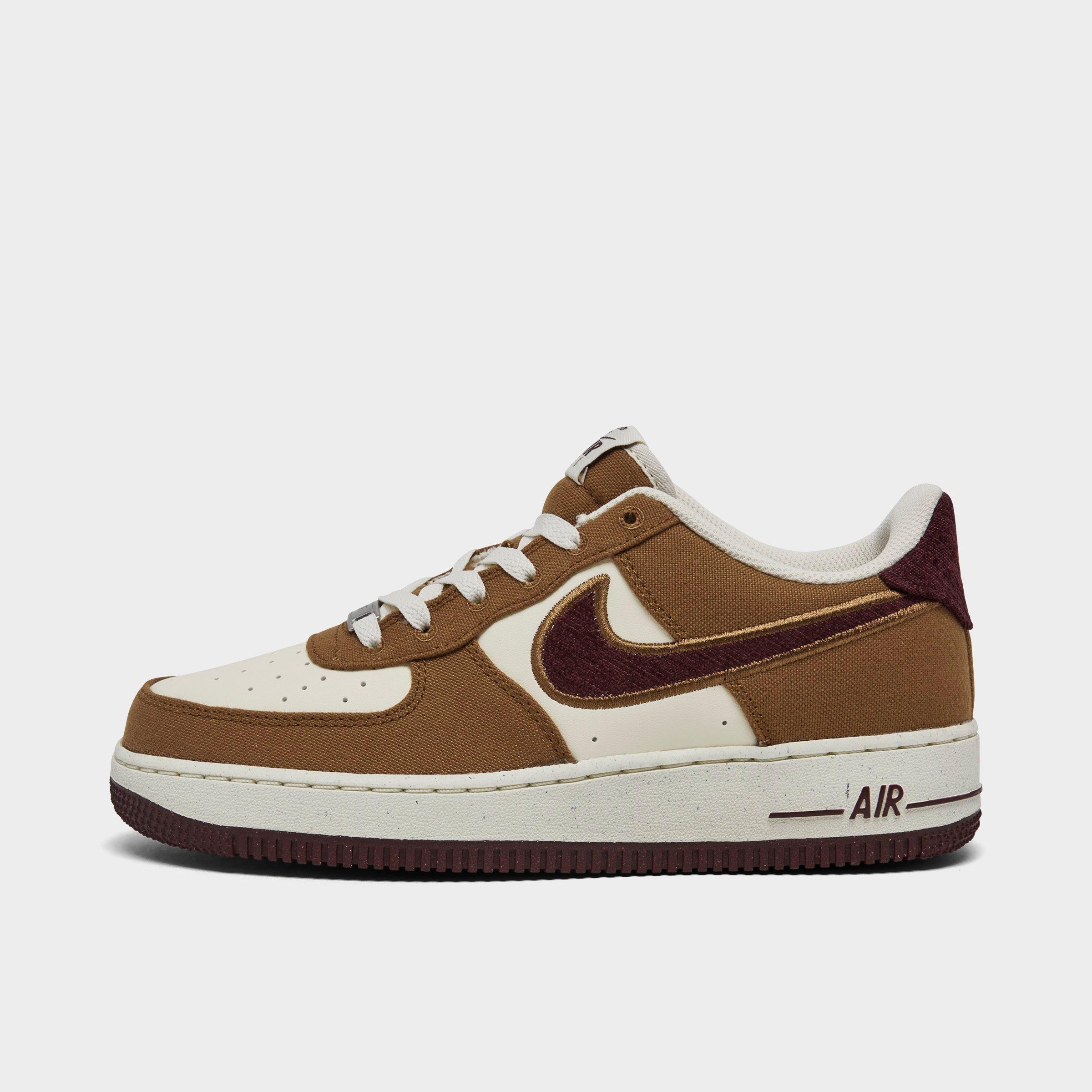 Nike Big Kids Air Force 1 LV8 Canvas Casual Shoes in Light British Tan/Coconut Milk/Gum Dark Brown Size: 3.5