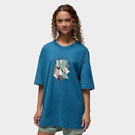 Shop Nike Jordan Women's Oversized Graphic T-shirt In Industrial Blue