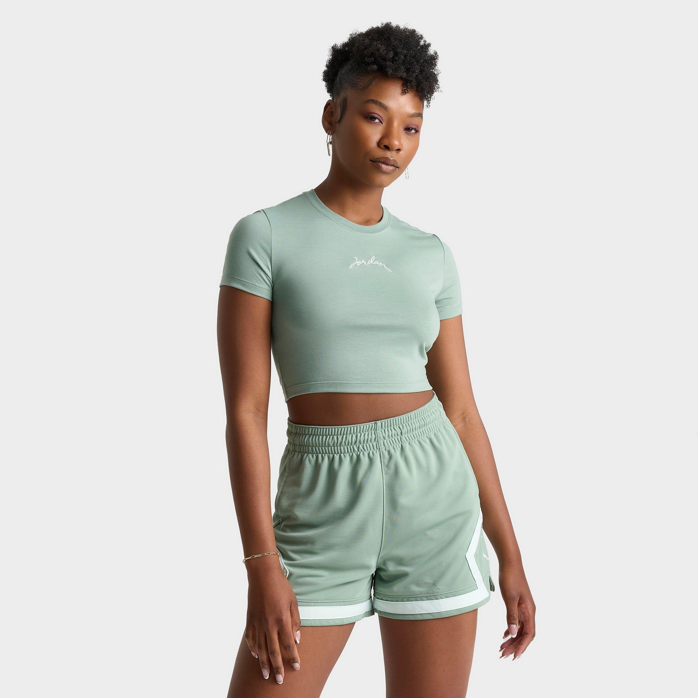 Shop Nike Jordan Women's Slim Cropped Graphic T-shirt In Jade Smoke/barely Green