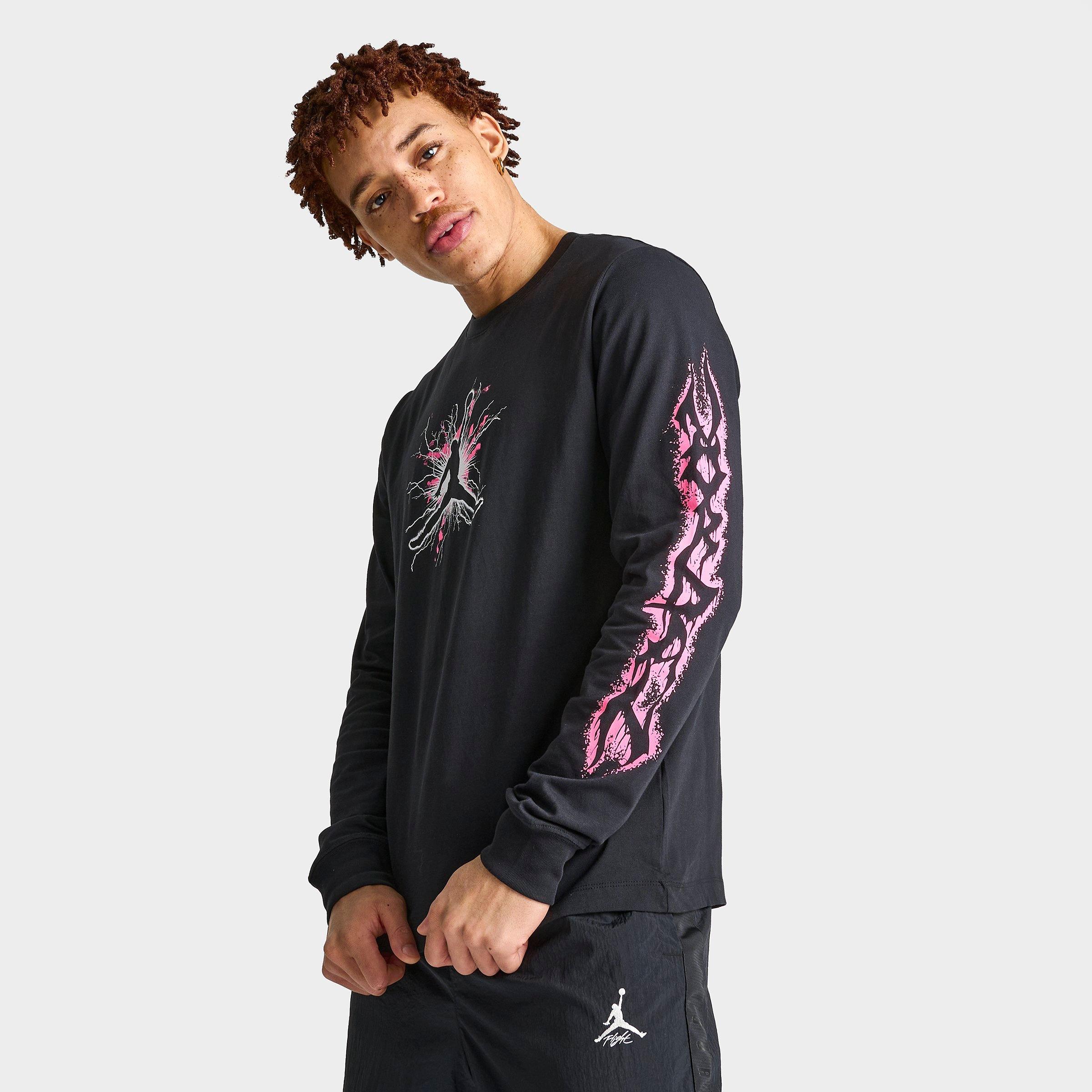 Shop Nike Jordan Men's Dri-fit Sport Long-sleeve Metal Graphic T-shirt In Black/hyper Pink/black