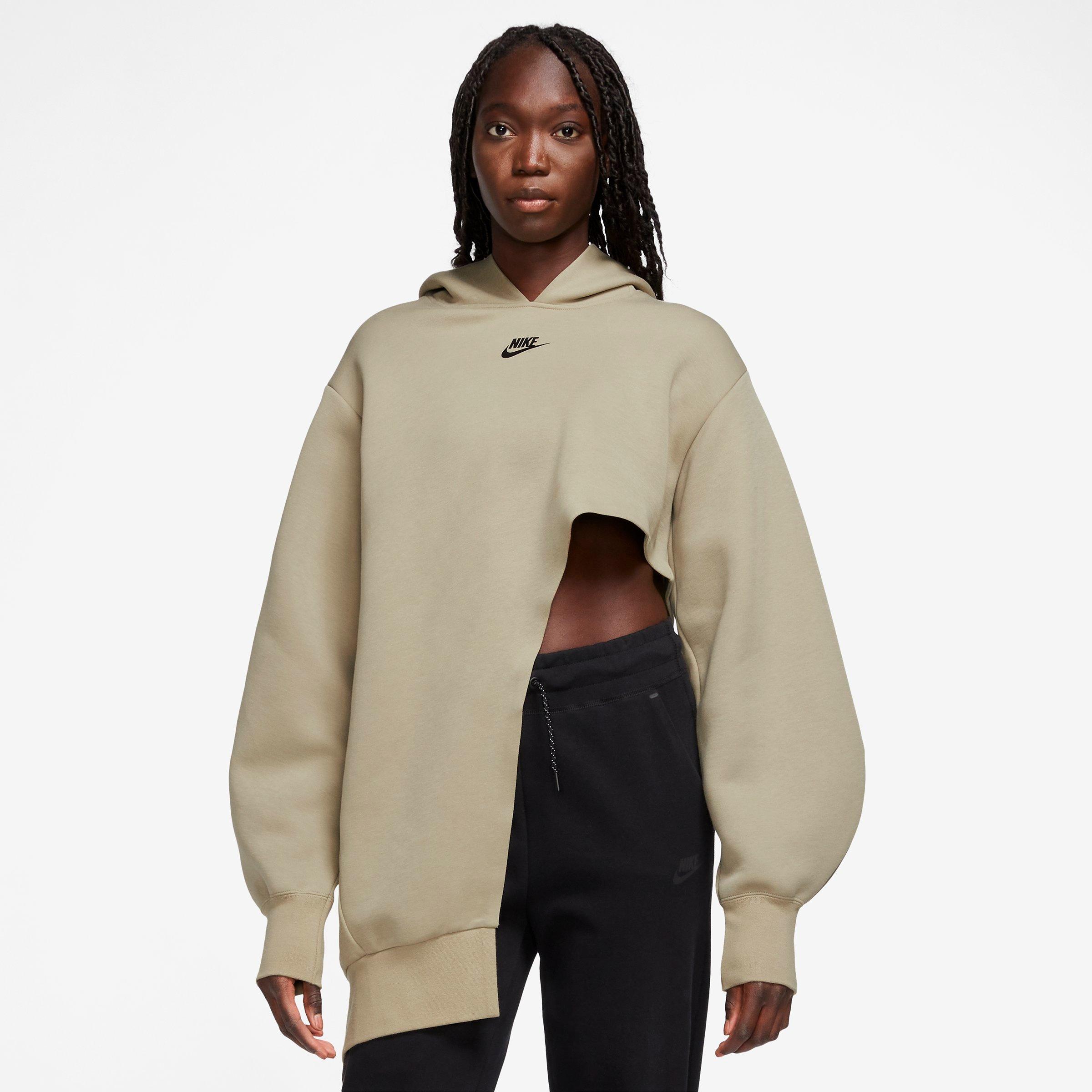 Nike Women's Sportswear Tech Fleece Oversized Asymmetrical Hoodie In Neutral Olive/black