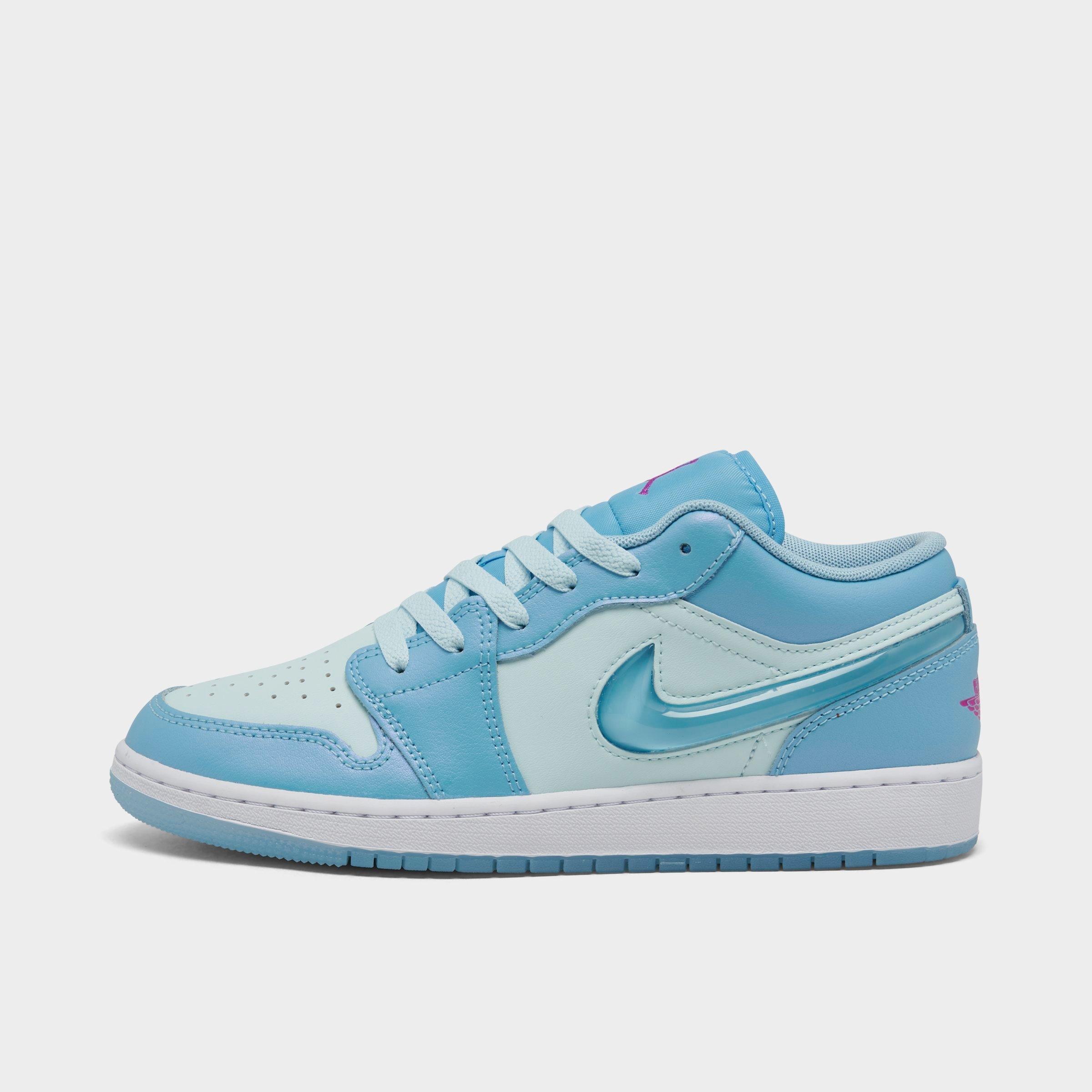 Shop Nike Big Kids' Air Jordan Retro 1 Low Se Casual Shoes In Aquarius Blue/glacier Blue/hyper Violet/aquarius Blue