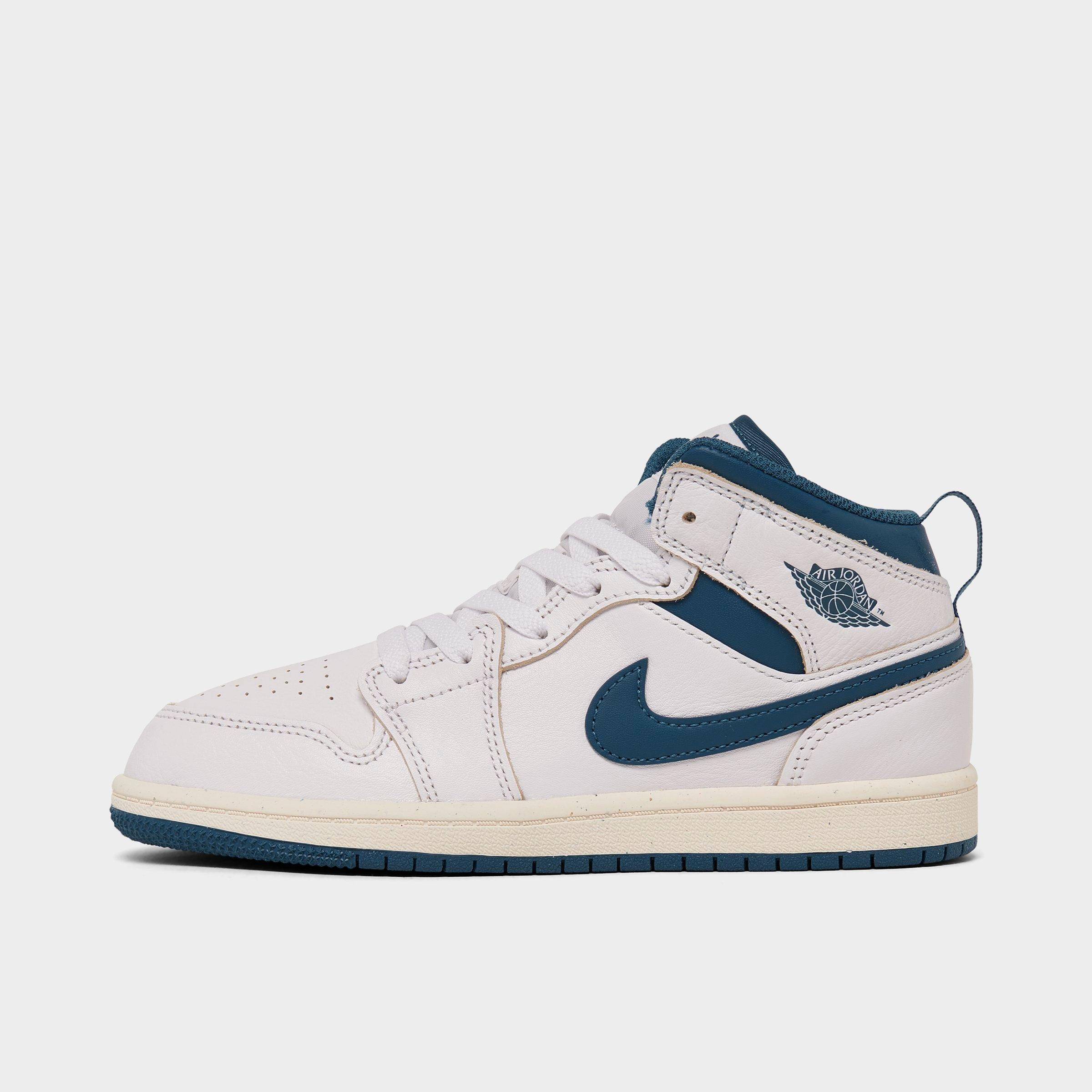 Jordan Little Kids Air Retro 1 Mid SE Casual Shoes in White/Industrial Blue/Sail Size: 1.0