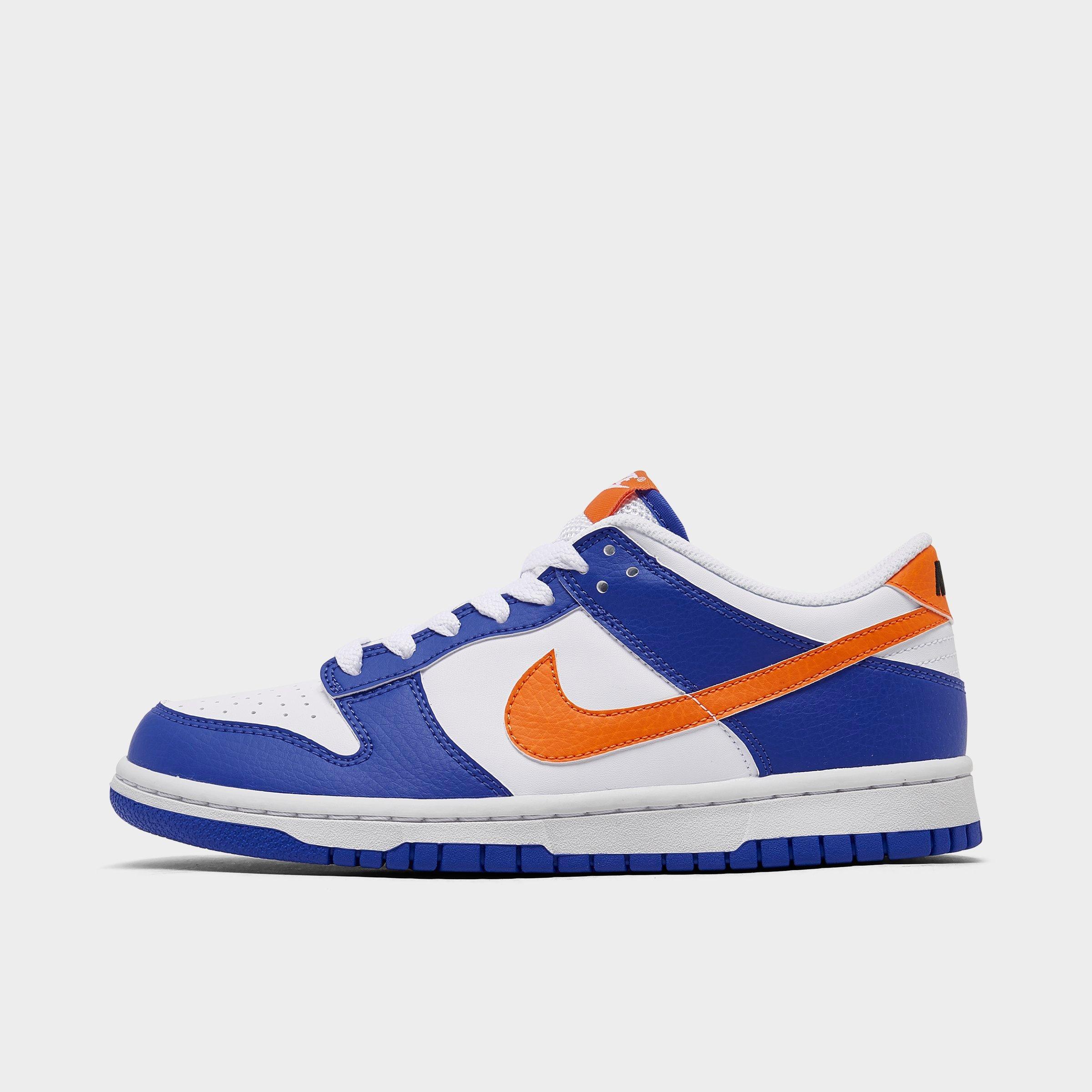 Nike Big Kids Dunk Low Casual Shoes in Blue Joy/Bright Mandarin/White Size: 3.5