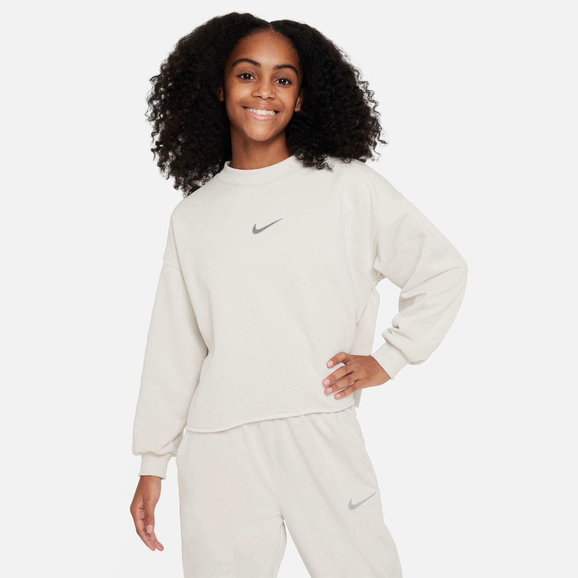 Shop Nike Girls' Sportswear Dri-fit Crewneck Sweatshirt In Light Bone