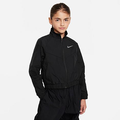 Shop Nike Girls' Sportswear Windrunner Loose Jacket In Black/black