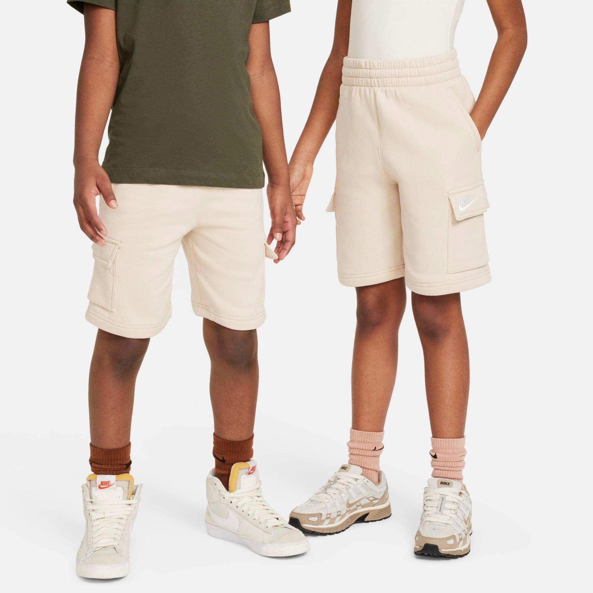 Nike Big Kids Sportswear Club Fleece Cargo Shorts in Sanddrift/Sanddrift/White Size: XS