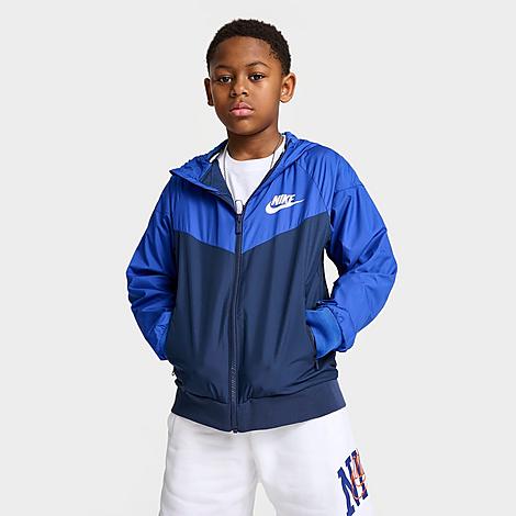 Shop Nike Kids' Sportswear Windrunner Hooded Jacket In Game Royal/midnight Navy/white