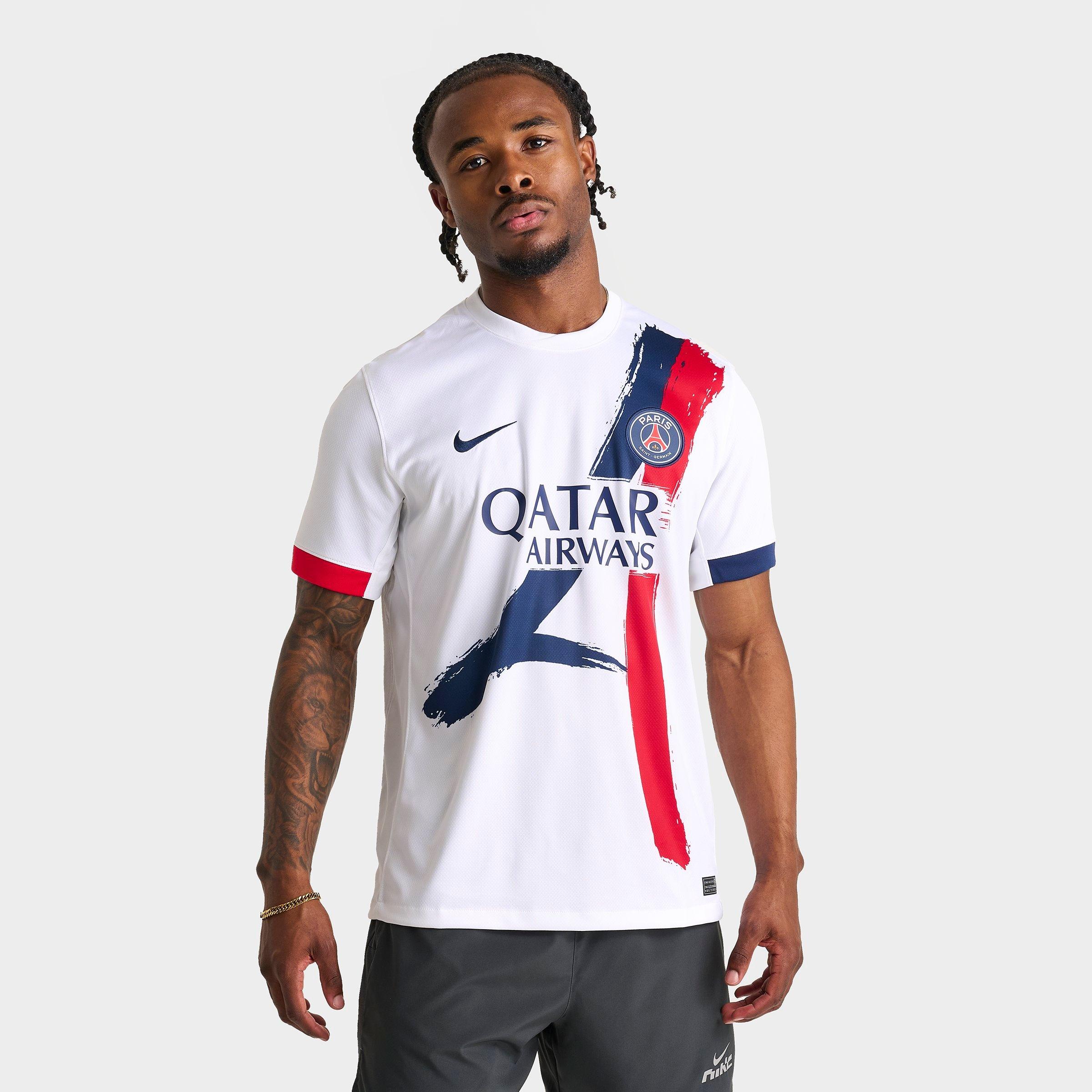 Nike Men's Paris Saint-Germain 2024-25 Stadium Away Dri-FIT Replica Soccer Jersey in White/Midnight Navy/University Red Size: Small