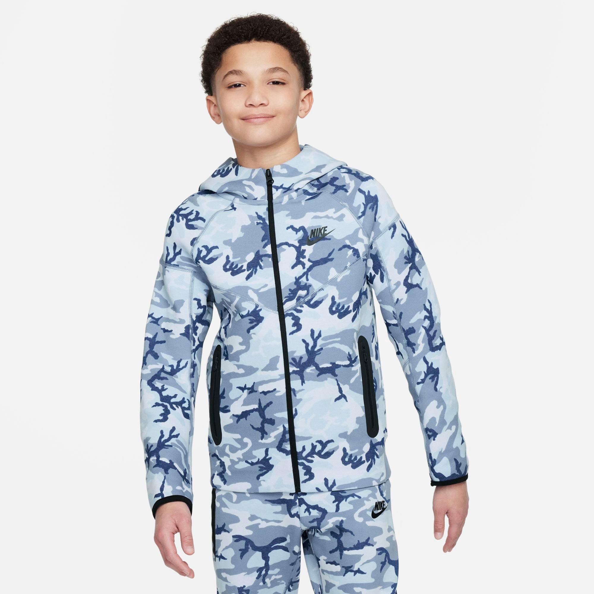 Shop Nike Boys' Tech Fleece Camo Full-zip Hoodie In Ashen Slate/ashen Slate/black