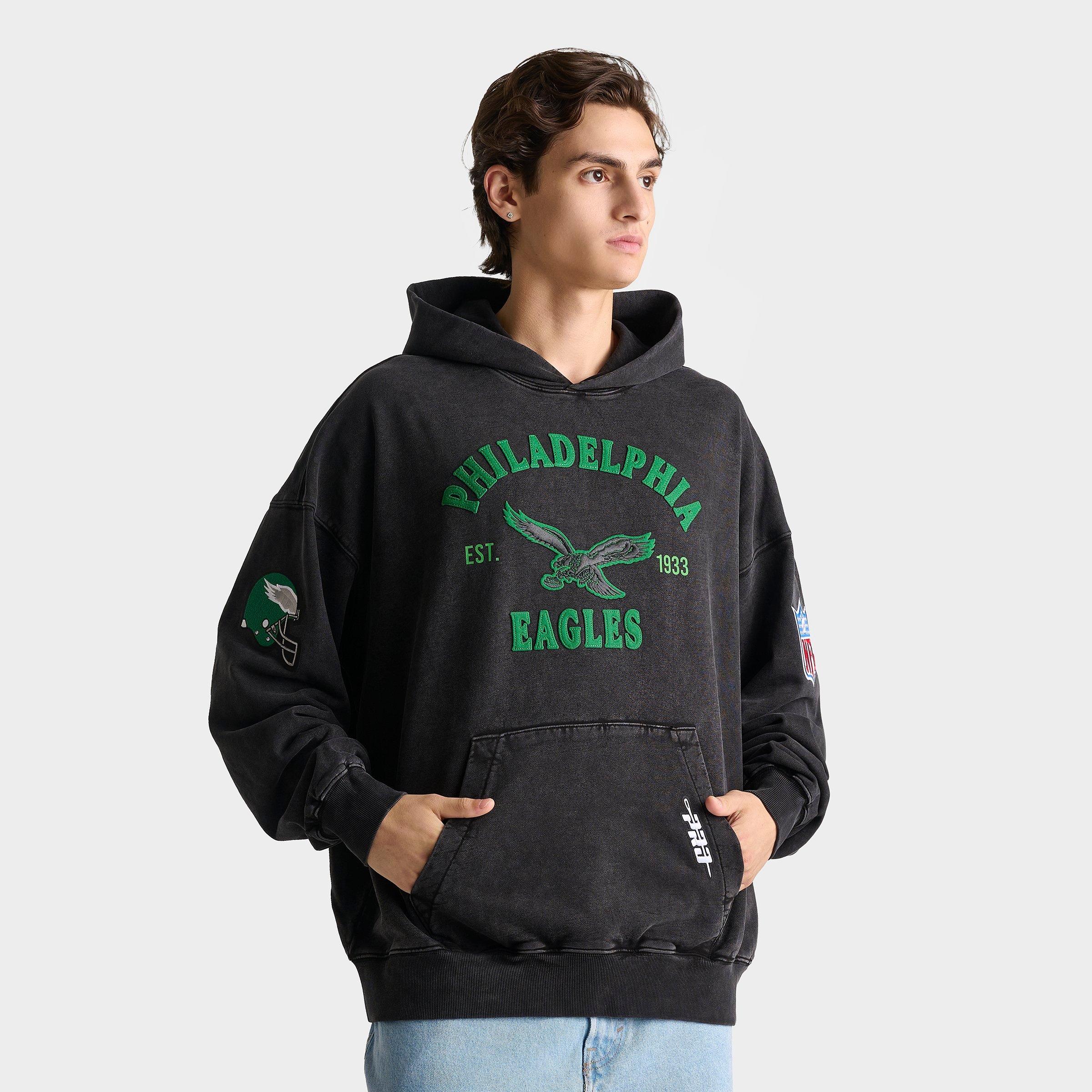 Pro Standard Men's Philadelphia Eagles NFL First Team Fleece Pullover Hoodie in Washed Black Size: Medium