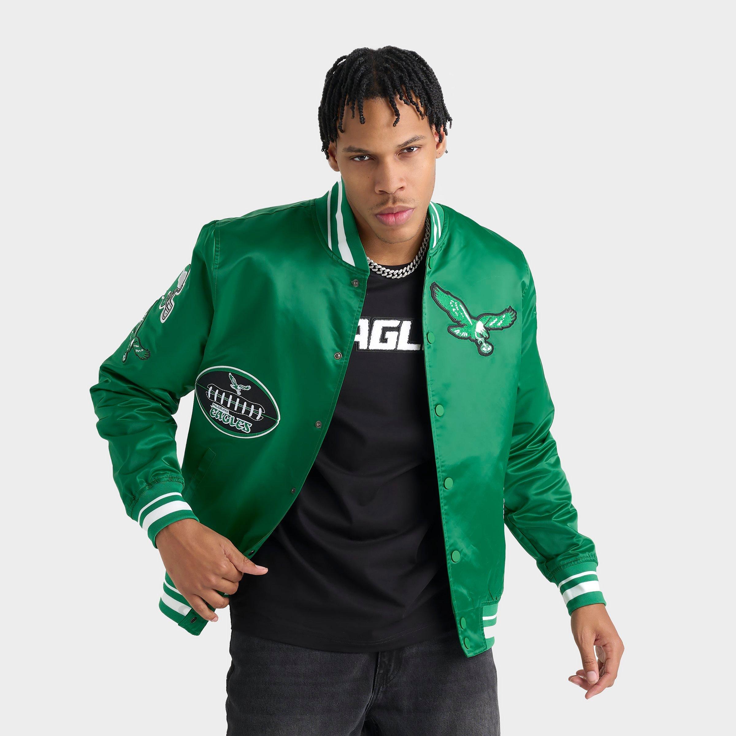 Pro Standard Men's Philadelphia Eagles NFL Old English Satin Jacket in Green Size: Small