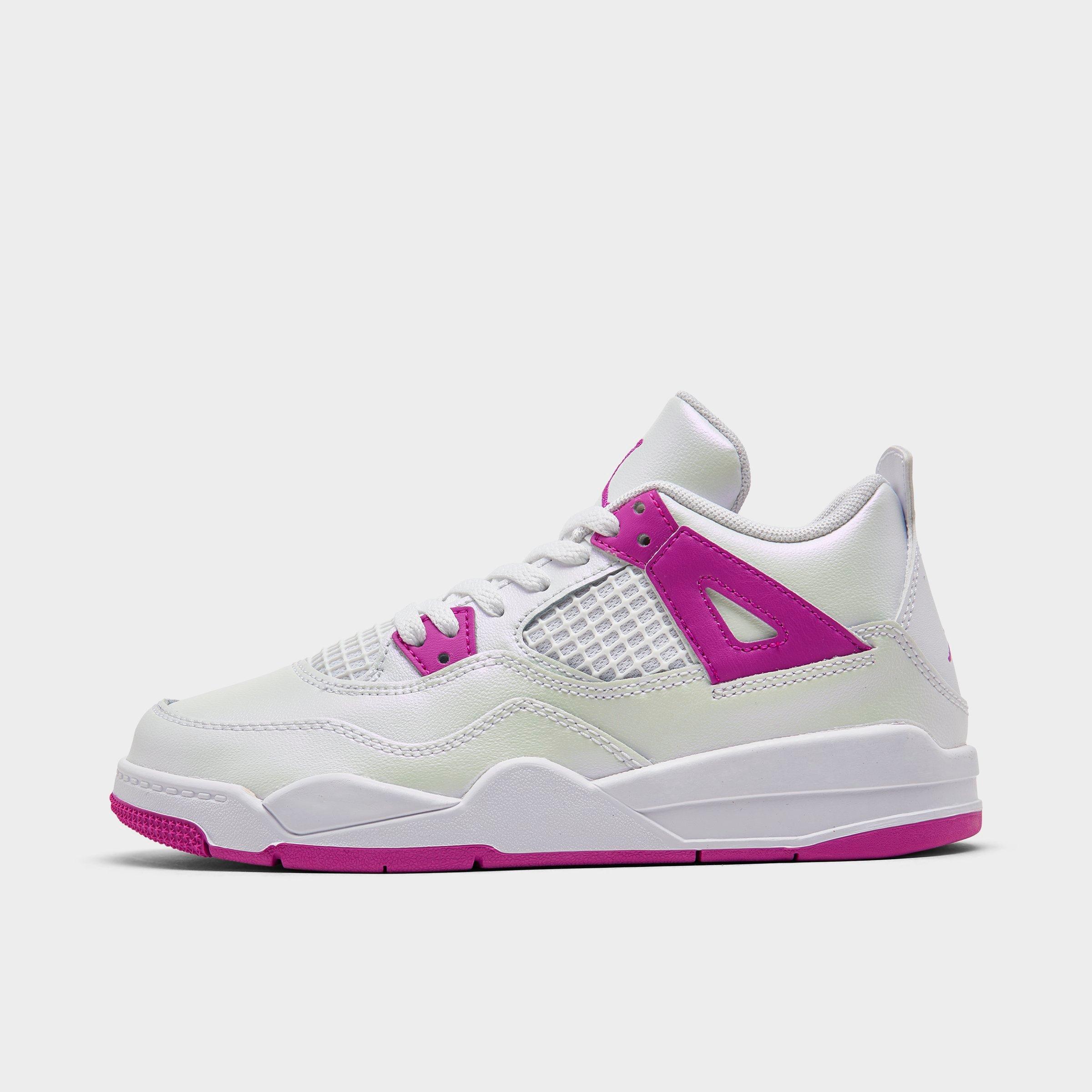 Shop Nike Girls' Little Kids' Air Jordan Retro 4 Basketball Shoes In White/hyper Violet