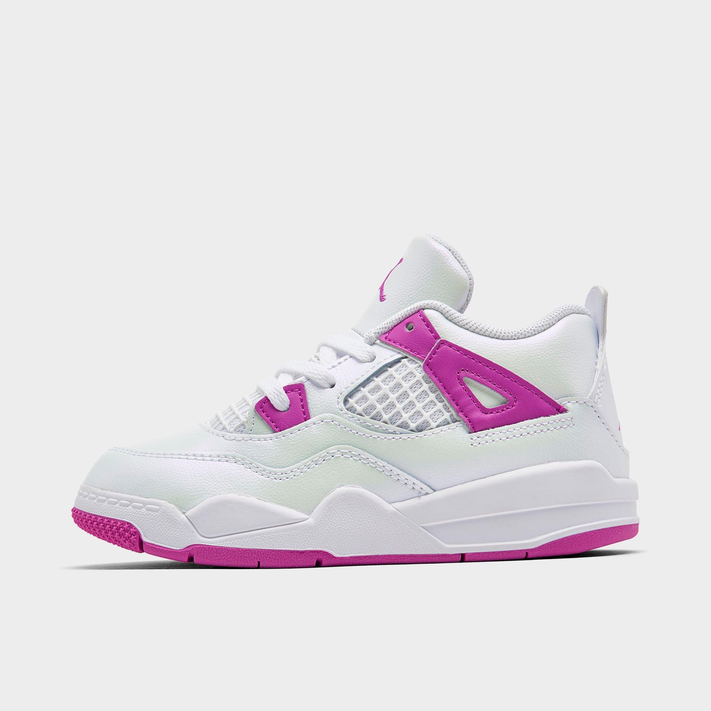 Shop Nike Girls' Toddler Air Jordan Retro 4 Basketball Shoes In White/hyper Violet