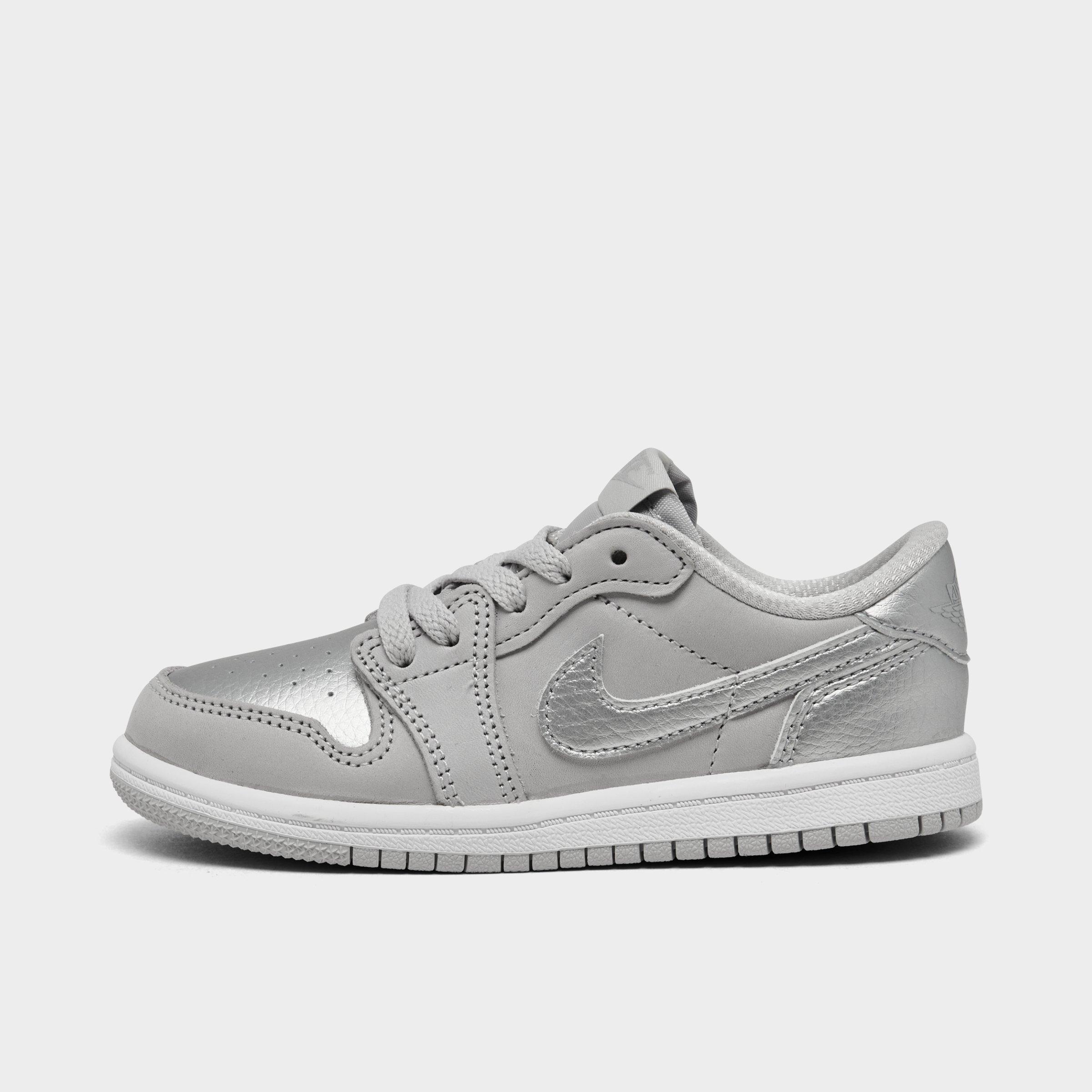 Jordan Kids Toddler Air Retro 1 Low Casual Shoes in Neutral Grey/Metallic Silver/White Size: 4.0