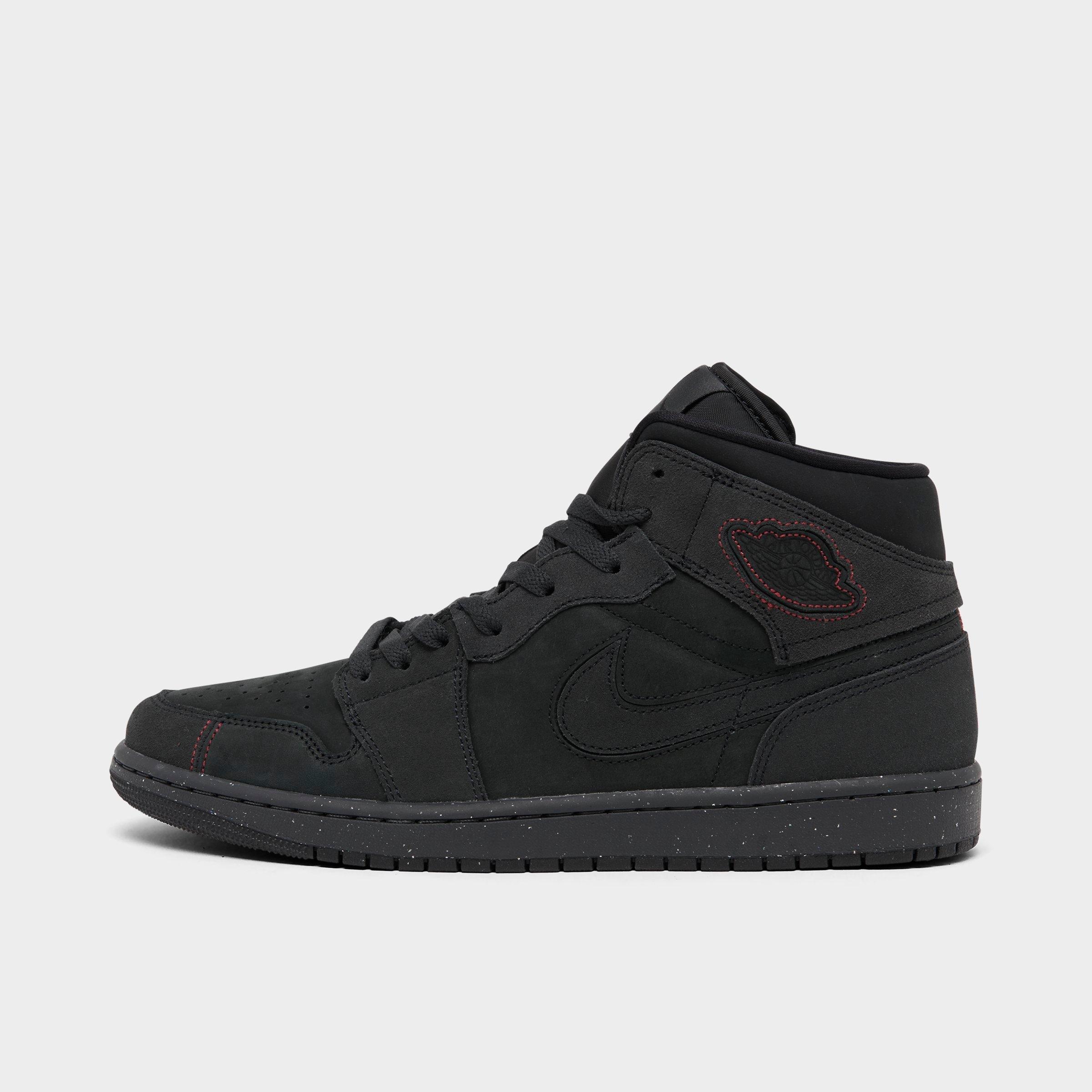 Nike Big Kids' Air Jordan Retro 1 Mid Se Craft Casual Shoes In Dark Smoke Grey/black/varsity Red