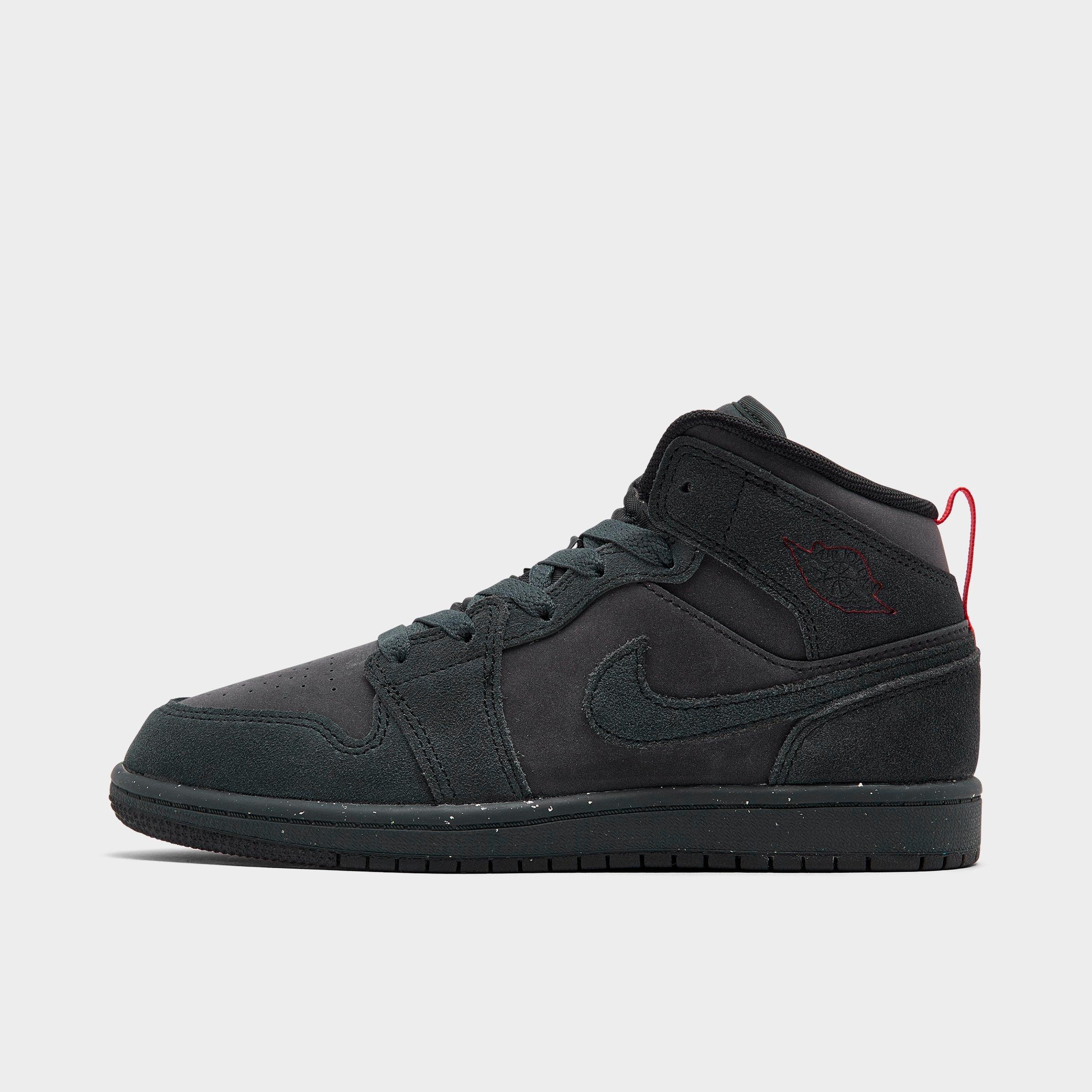Shop Nike Little Kids' Air Jordan Retro 1 Mid Se Craft Casual Shoes In Dark Smoke Grey/black/varsity Red