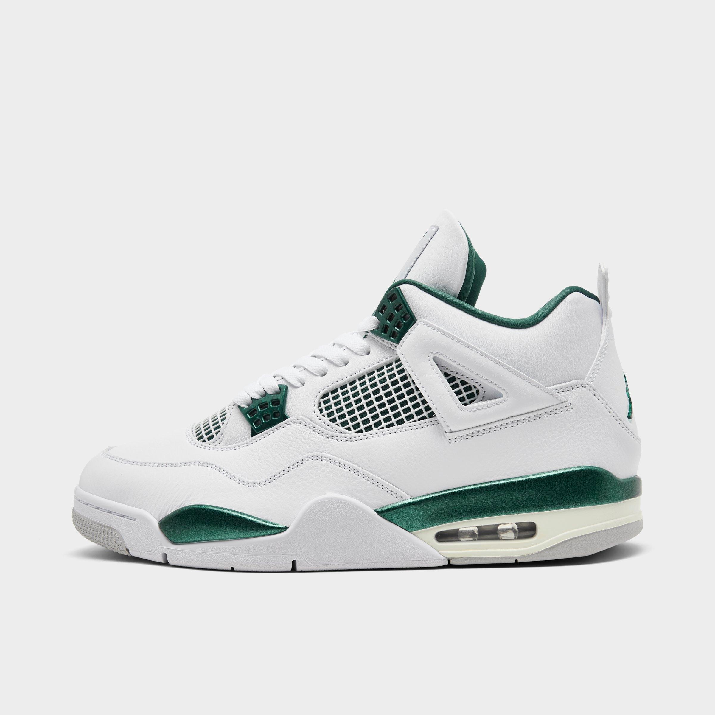 Jordan Men's Air Retro 4 Basketball Shoes in White/Oxidized Green/White Size: 7.5