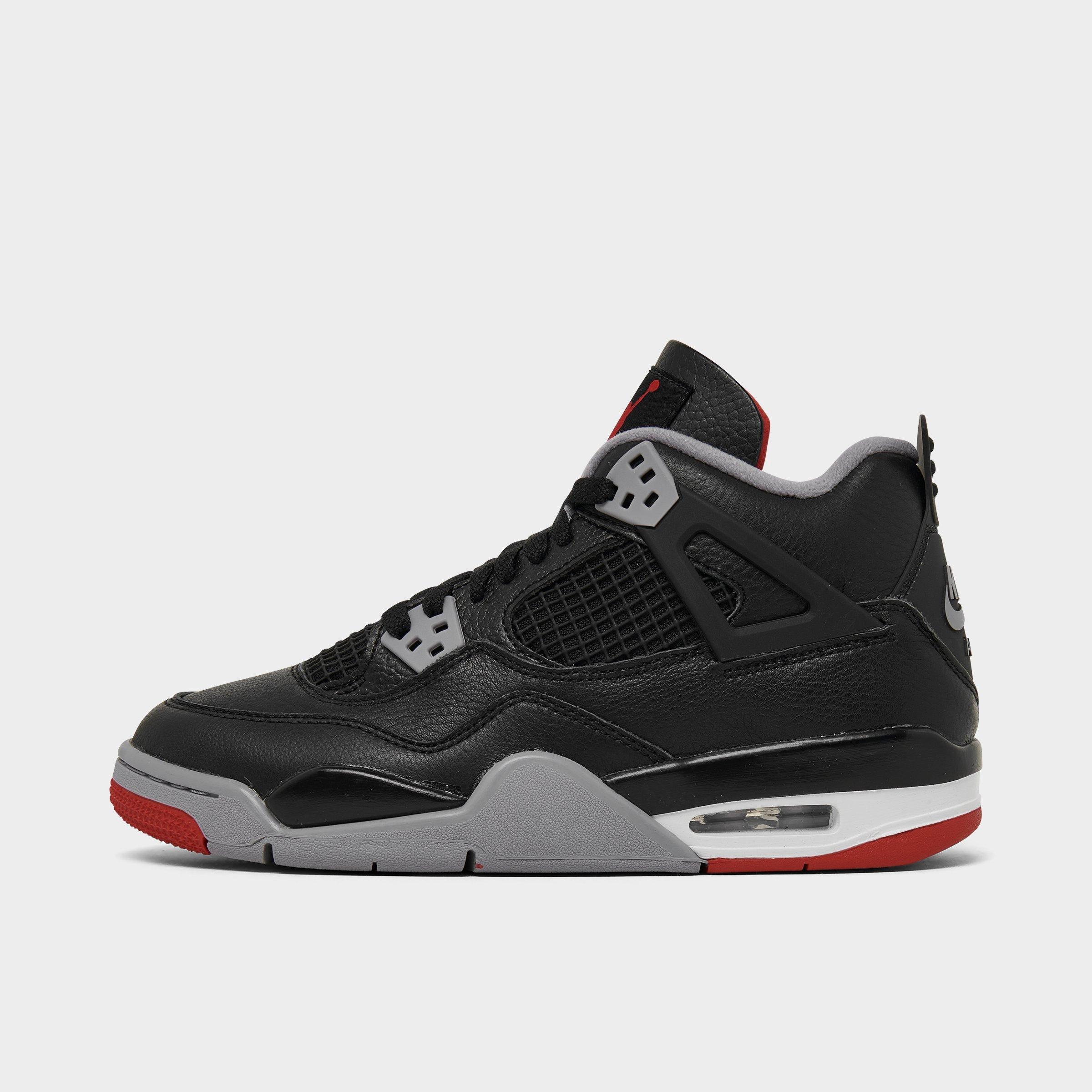 Nike Big Kids' Air Jordan Retro 4 Basketball Shoes In Black/fire Red/cement Grey/summit White