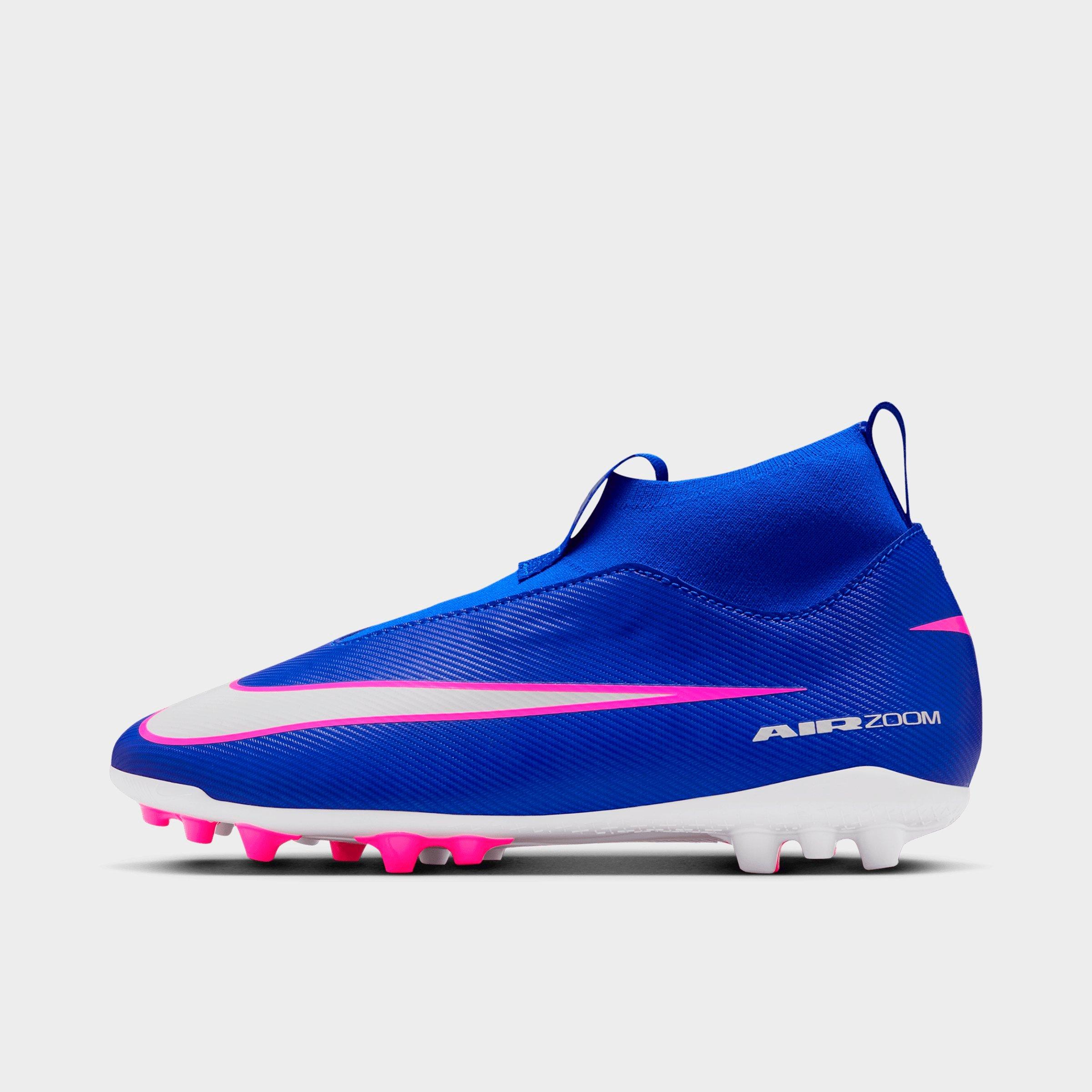 Nike Big Kids Jr. Mercurial Superfly 10 Academy Artificial Grass High-Top Soccer Cleats in Racer Blue/White Size: 5.0
