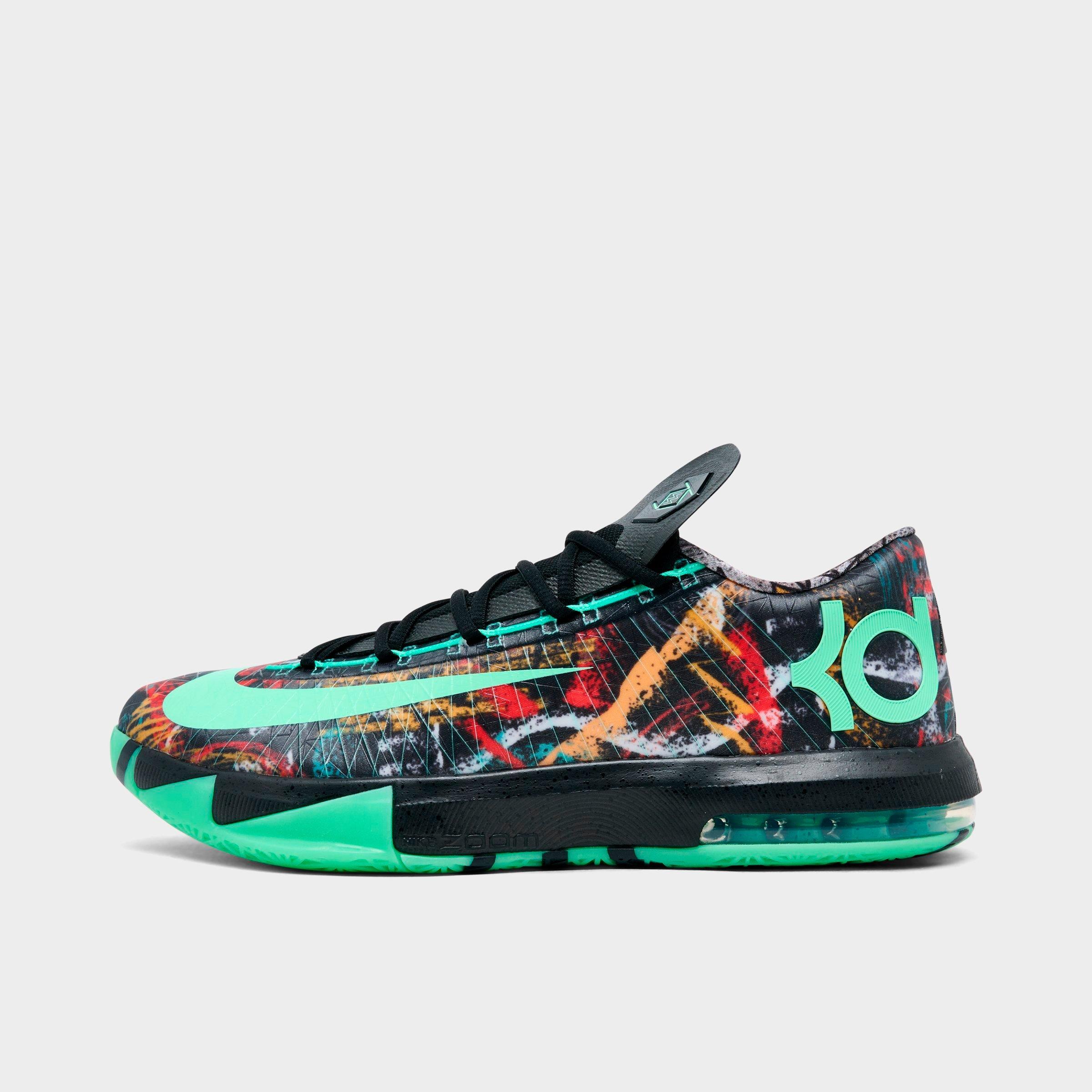 Nike Men's KD 6 Basketball Shoes in Multi-Color/Green Glow/Black Size: 7.5