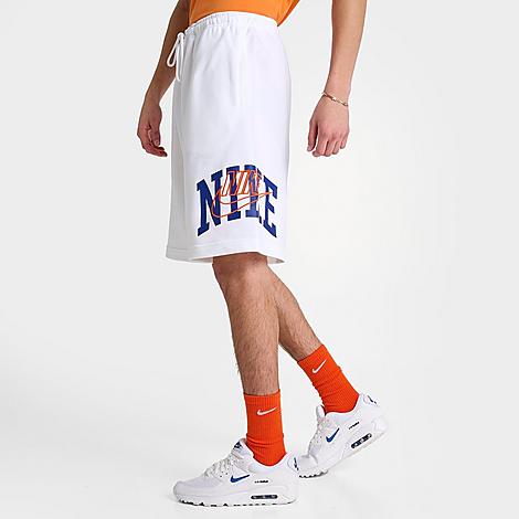 Shop Nike Men's Club Futura Graphic French Terry Shorts In White/safety Orange
