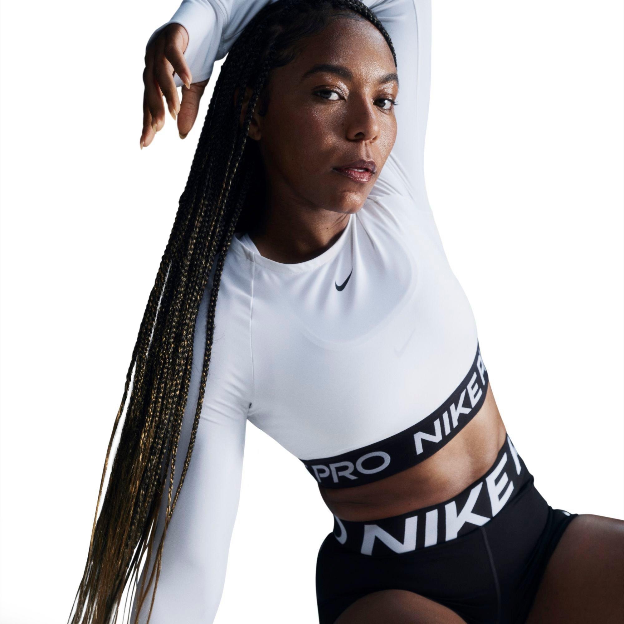 Nike Women's Pro 365 Dri-FIT Cropped Long-Sleeve T-Shirt in White/Black Size: 2XS