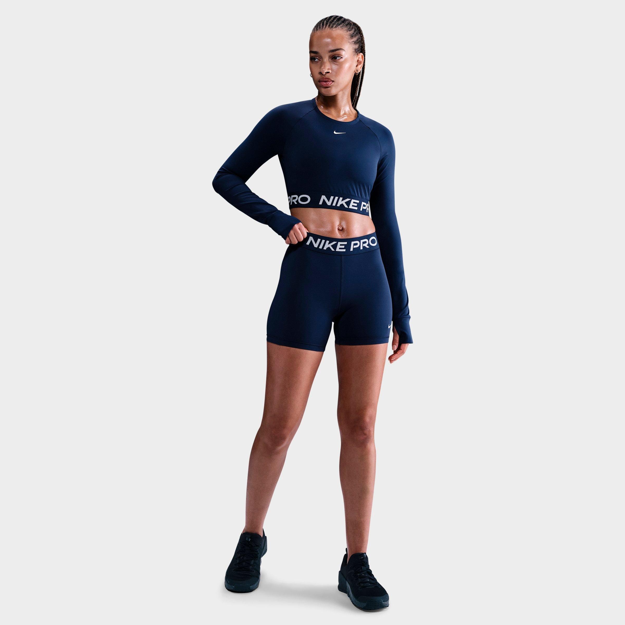 Nike Women's Pro 365 Dri-FIT Cropped Long-Sleeve T-Shirt in Midnight Navy/White Size: XS