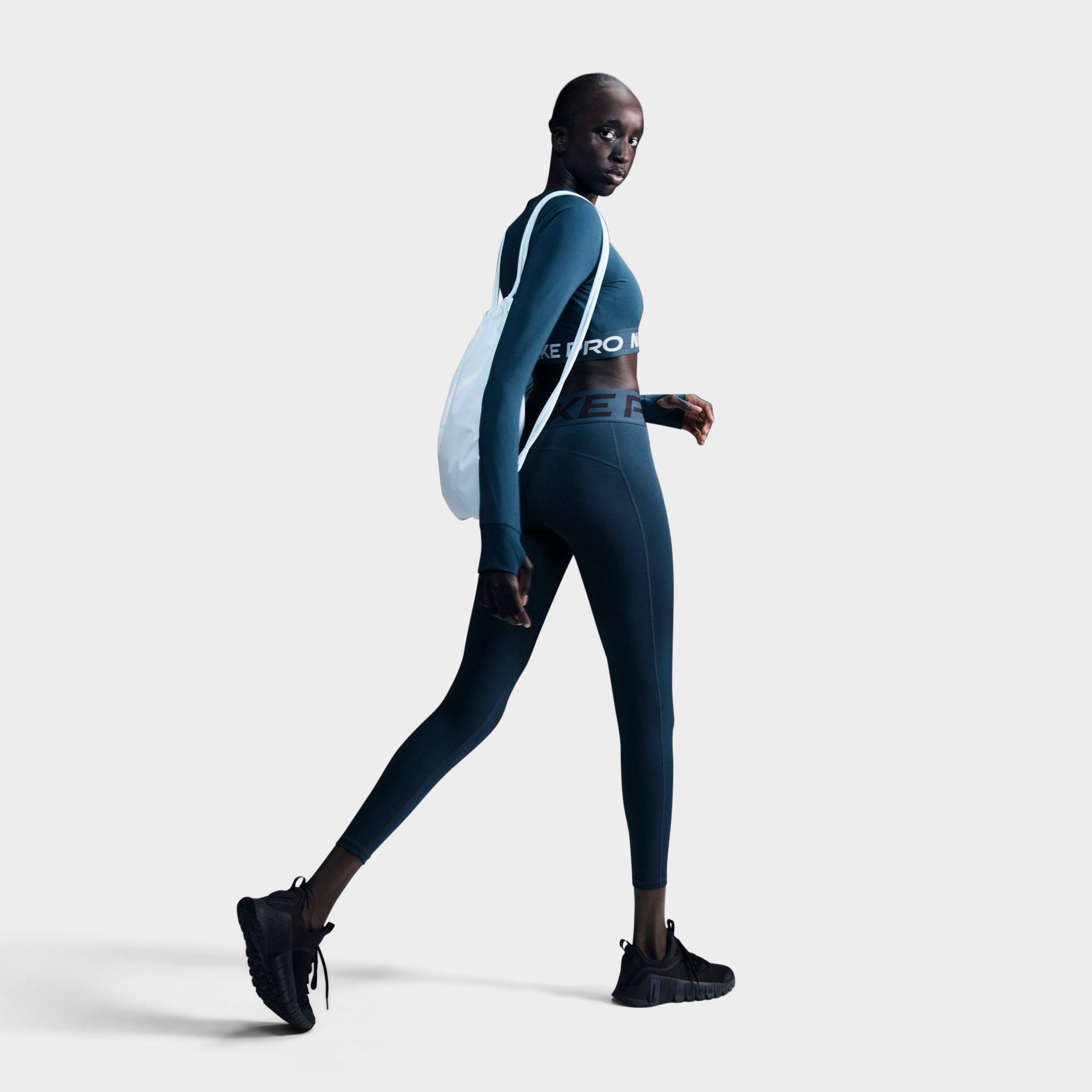 Nike Women's Pro 365 Dri-FIT Cropped Long-Sleeve T-Shirt in Blue/Armory Navy Size Medium Polyester/Spandex/Jacquard