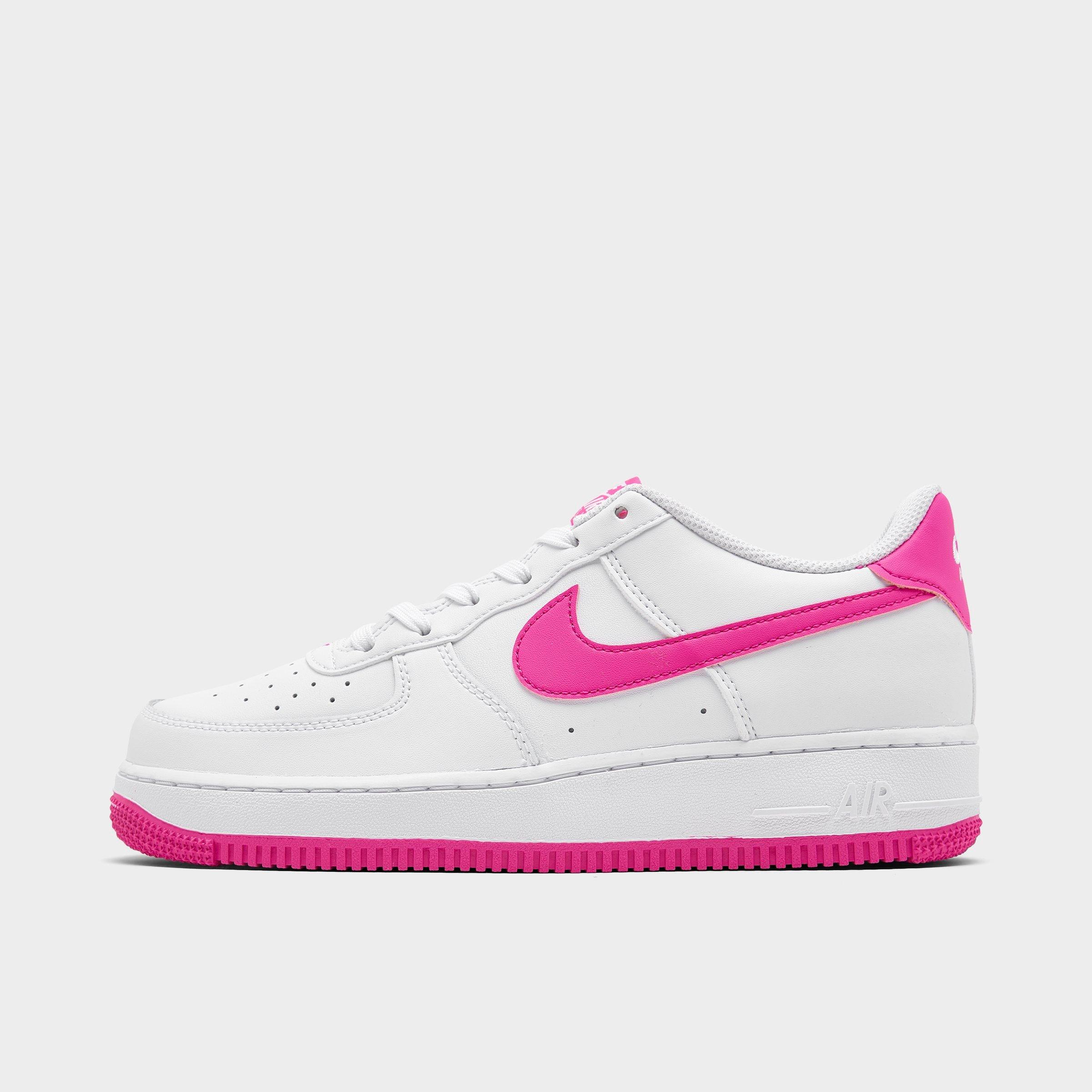 Nike Big Kids Air Force 1 Low Casual Shoes in White/Laser Fuchsia Size: 3.5