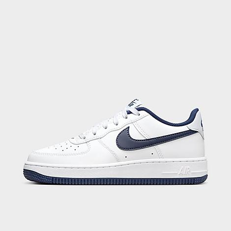 Shop Nike Big Kids' Air Force 1 Low Casual Shoes In White/midnight Navy/football Grey
