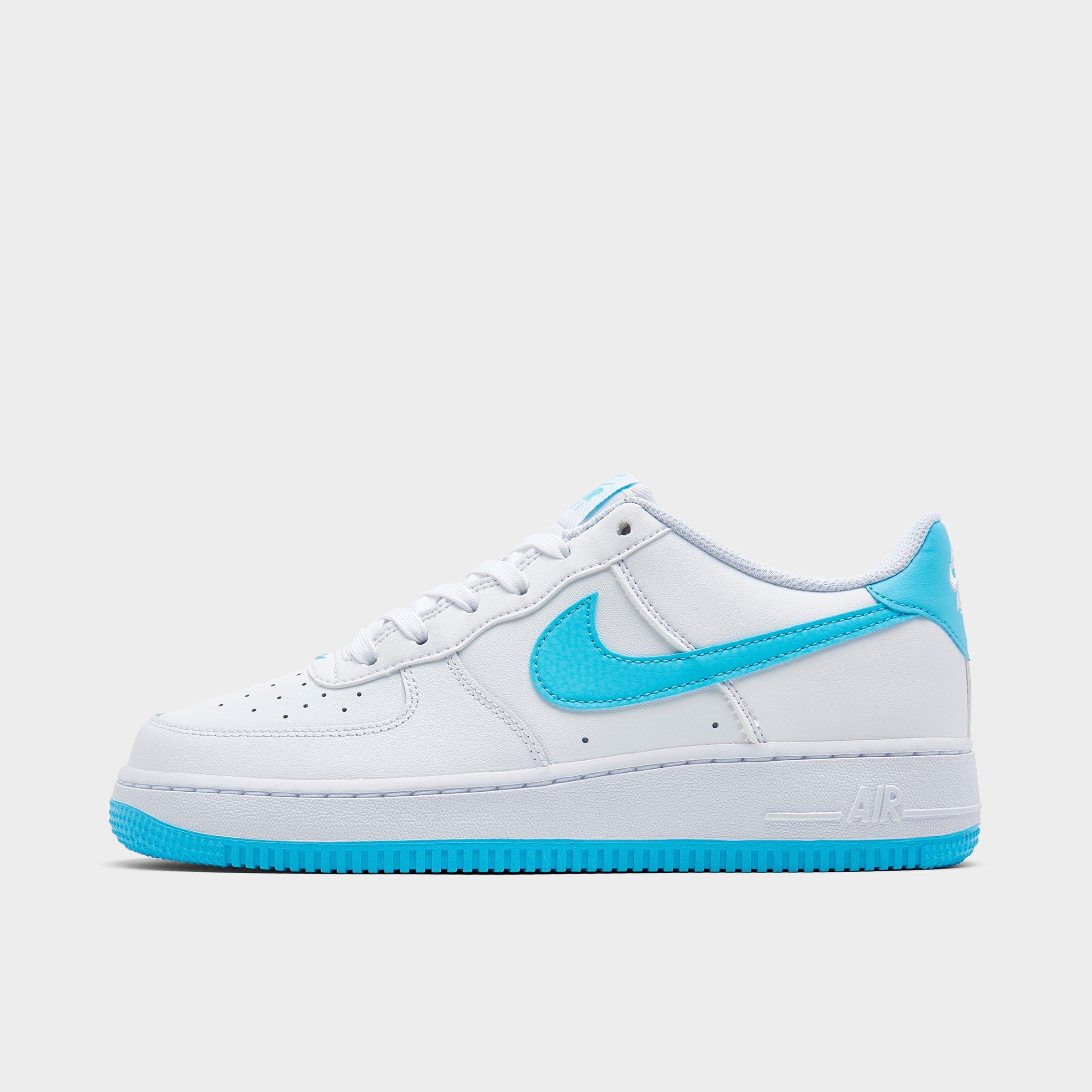 Nike Big Kids Air Force 1 Low Casual Shoes in White/Aquarius Blue/White Size: 1.0
