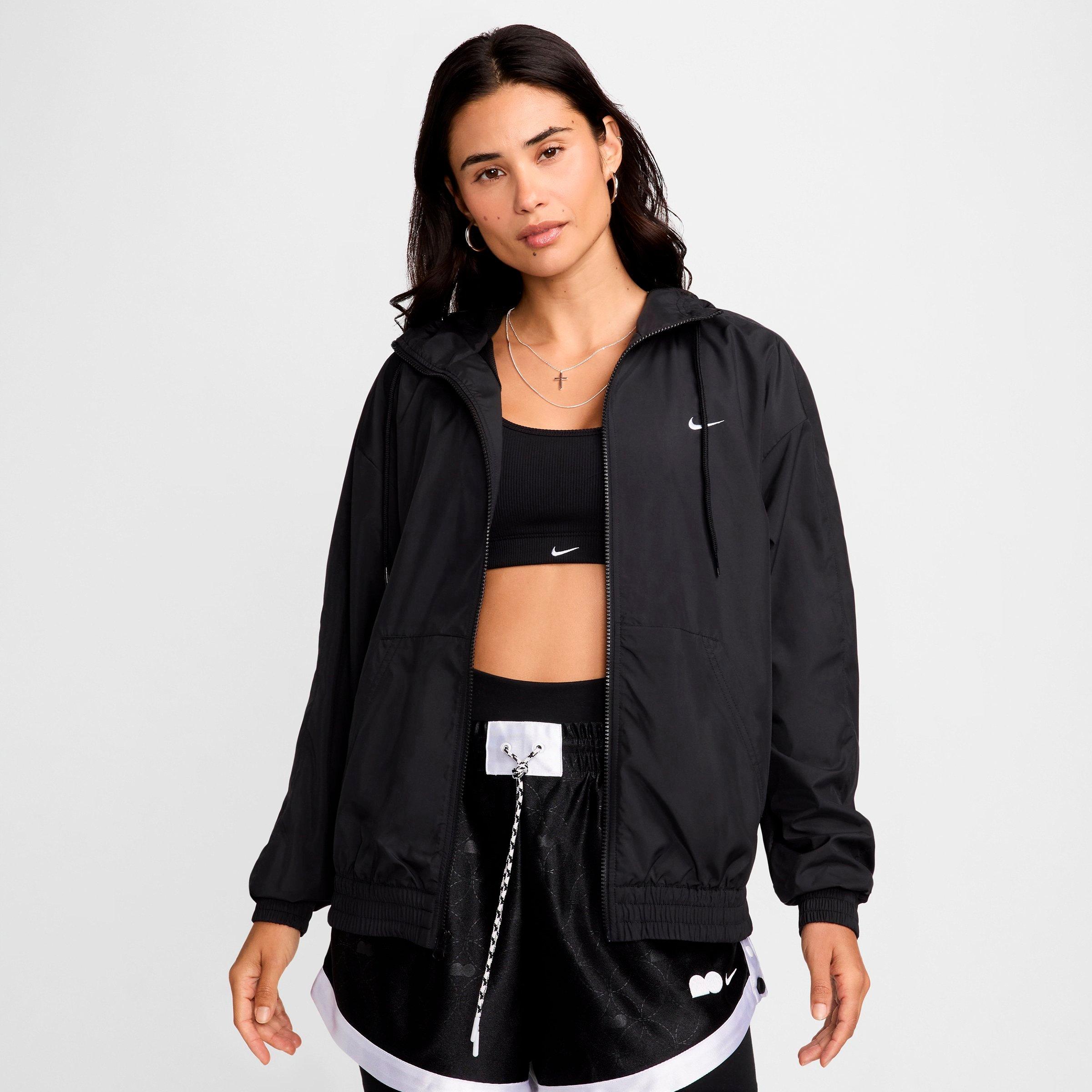 Nike Women's Sportswear Classics Woven Loose UV Hooded Jacket in Black/White Size: Medium