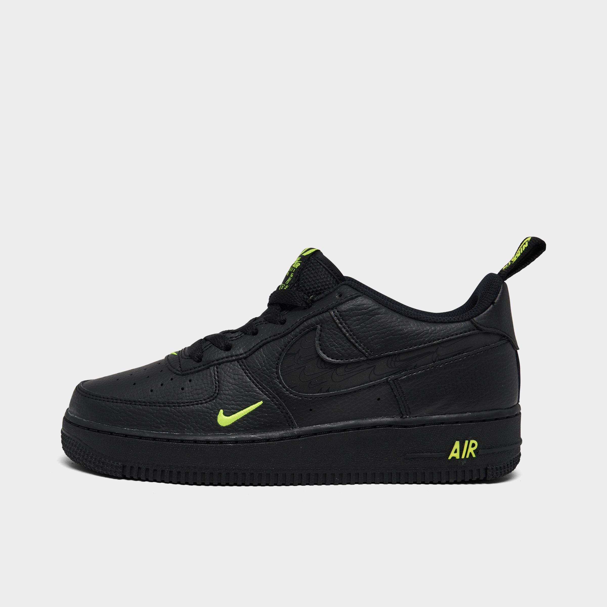 Nike Big Kids Air Force 1 LV8 Glow Swoosh Casual Shoes in Black/Volt Size: 3.5