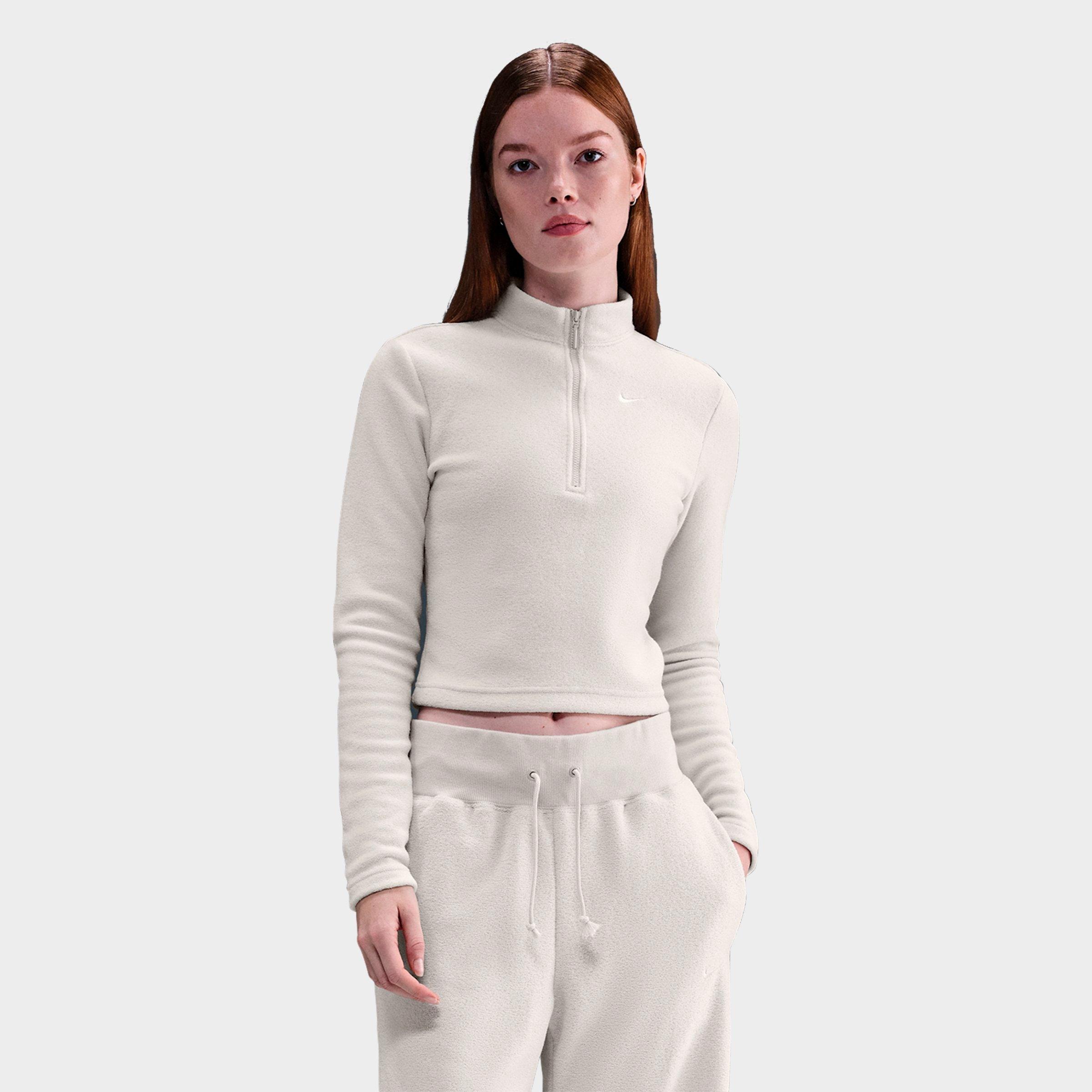Nike Women's Sportswear Phoenix Plush Cozy Fleece Long-Sleeve Half-Zip Top in Light Bone/Sail Size: XS
