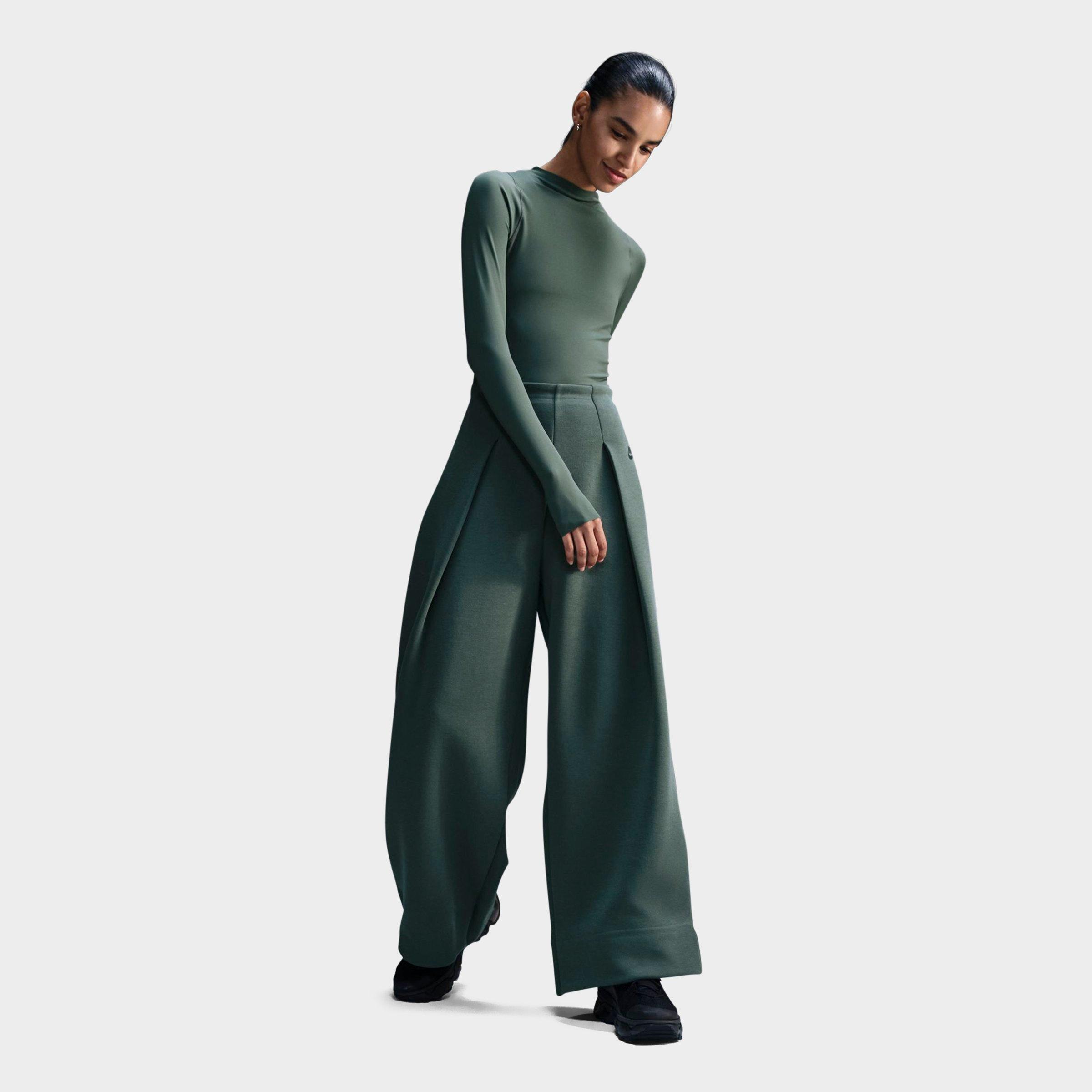 Nike Women's Sportswear Tech Fleece High-Waisted Pleated Wide Pants in Vintage Green/Black Size: 2XL