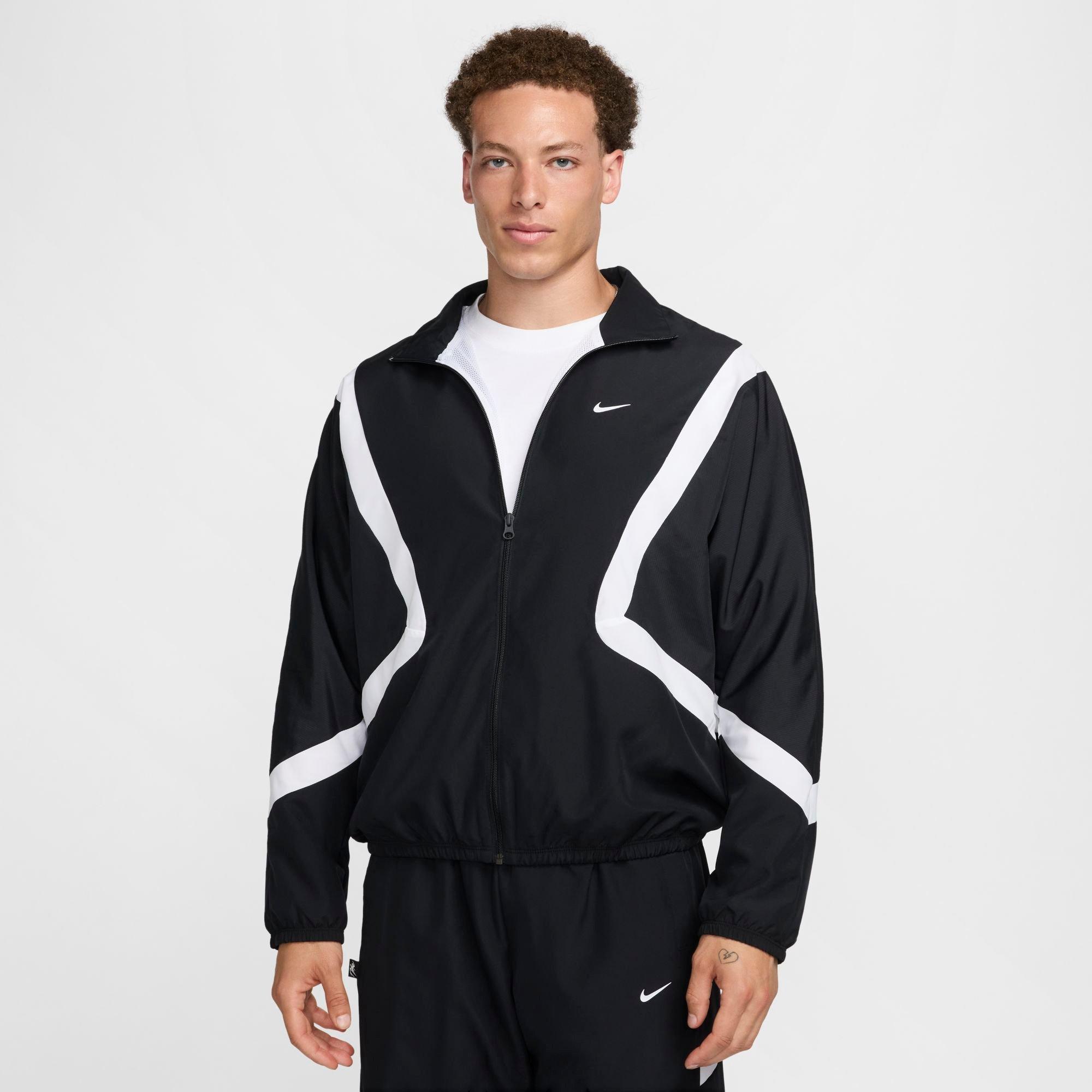 Nike Men's Icon Dri-FIT Woven Basketball Jacket in Black/White Size: 2XS