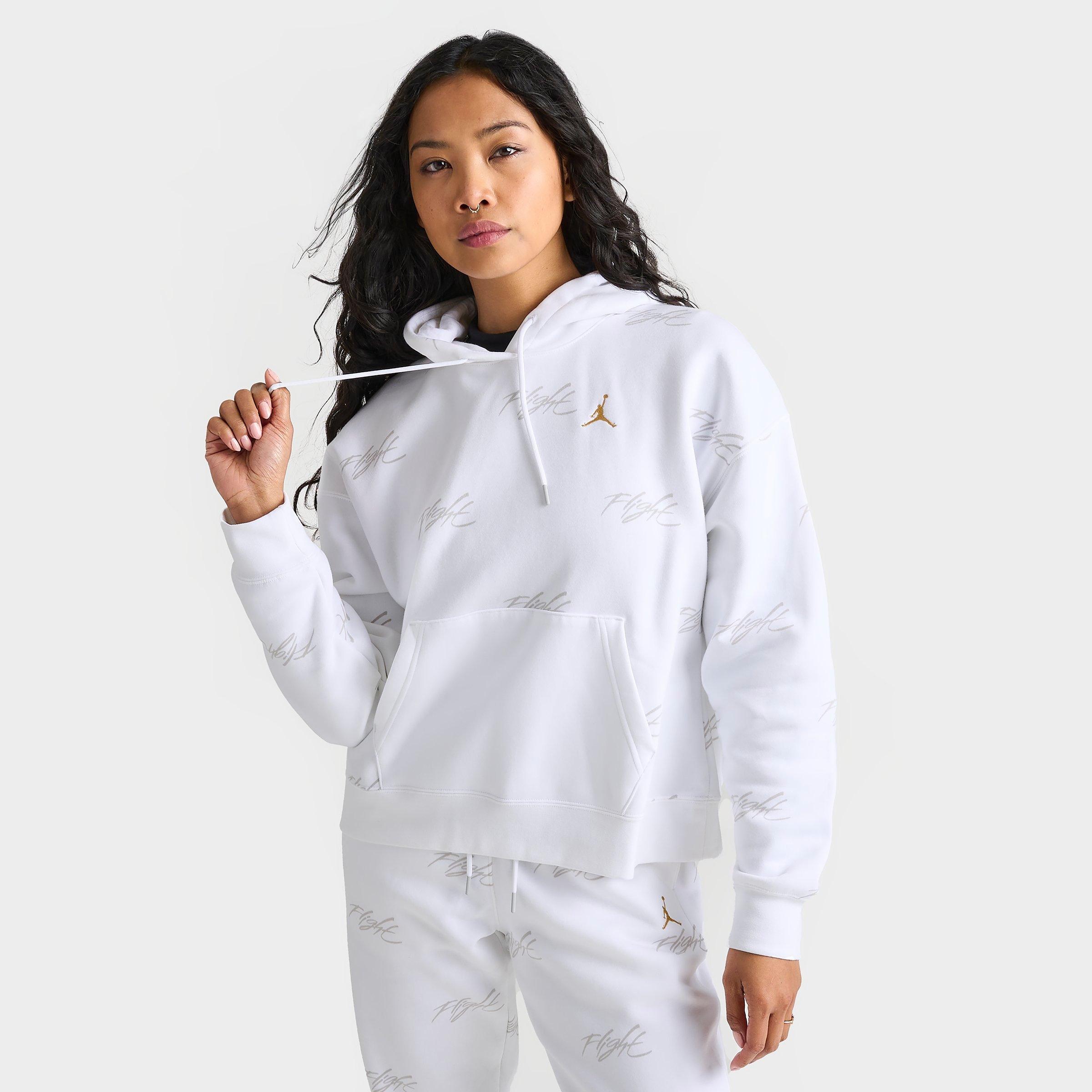 Nike Jordan Women's Brooklyn Fleece Heroes Pullover Hoodie In White/grey All-over Print 