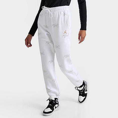 Nike Jordan Women's Brooklyn Fleece Heroes Jogger Pants In White/grey All-over Print 