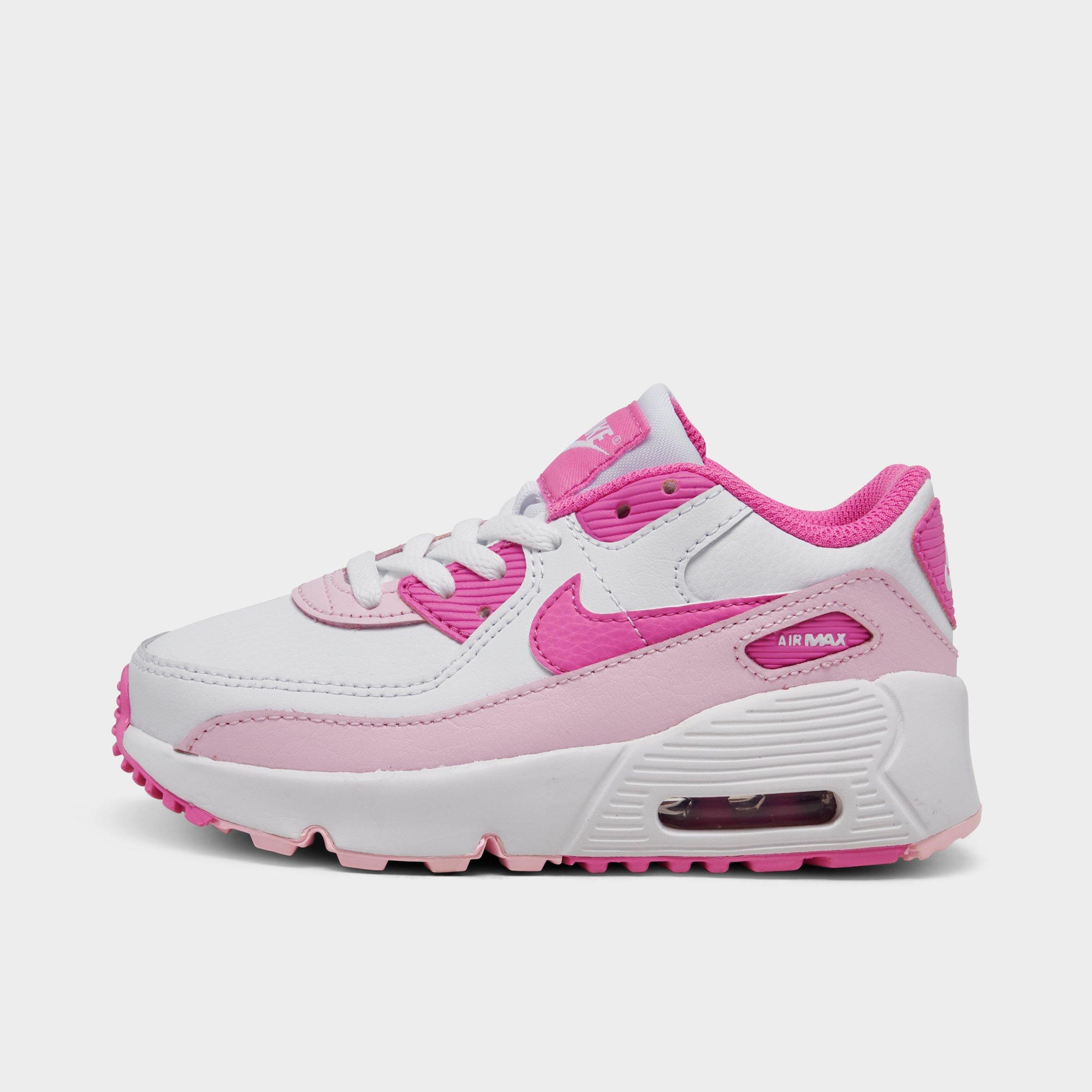 Nike Girls' Toddler Air Max 90 Casual Shoes in White/Playful Pink/Pink Foam Size: 4.0