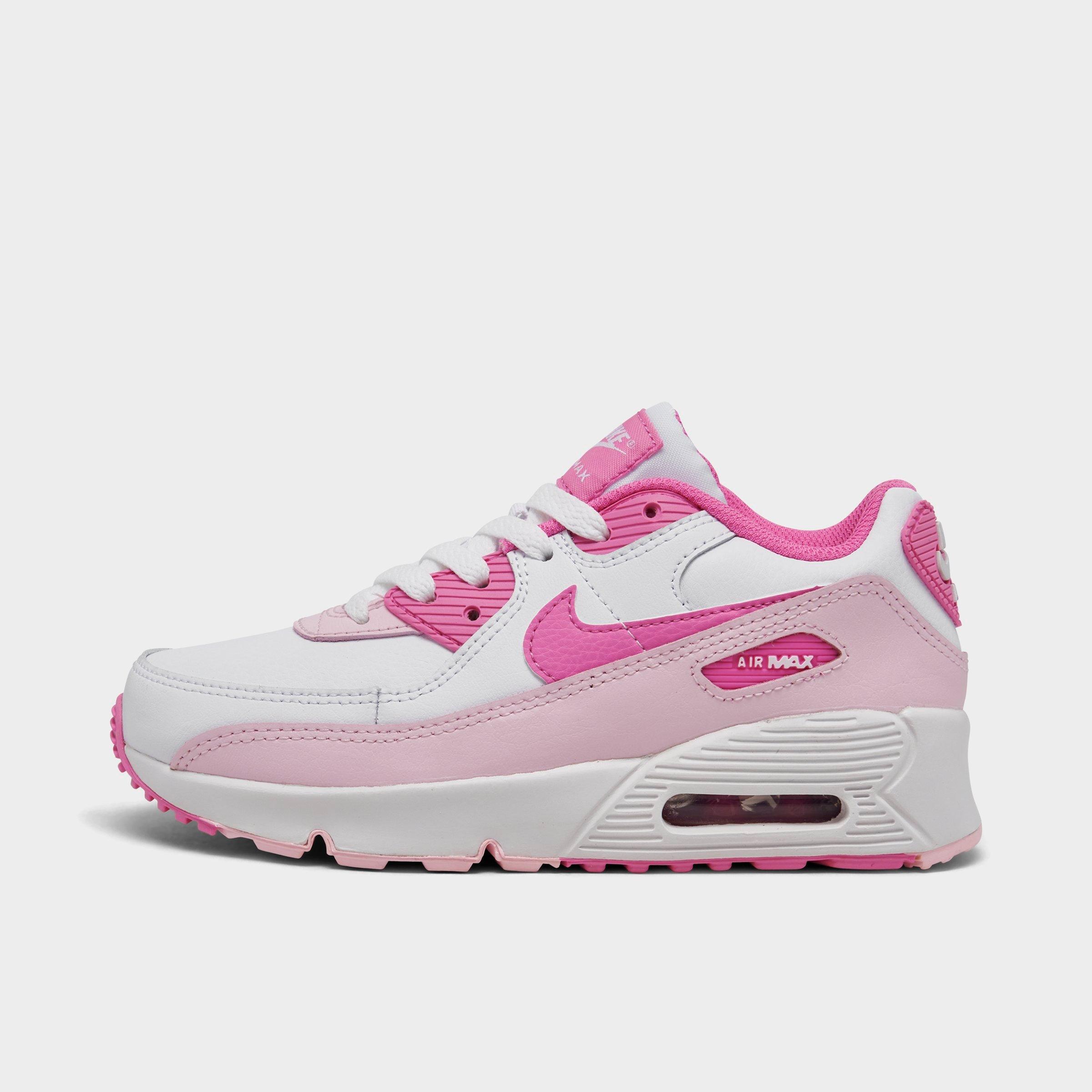 Nike Kids' Little Girls Air Max 90 Casual Sneakers From Finish Line In White/playful Pink/pink Foam