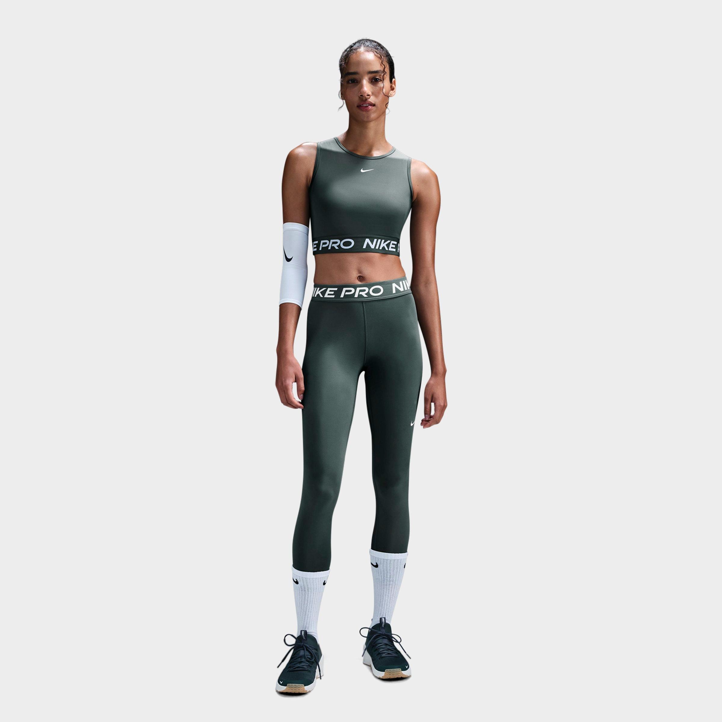 Nike Women's Pro Dri-FIT Crop Tank Top in Vintage Green/White Size: 2XL