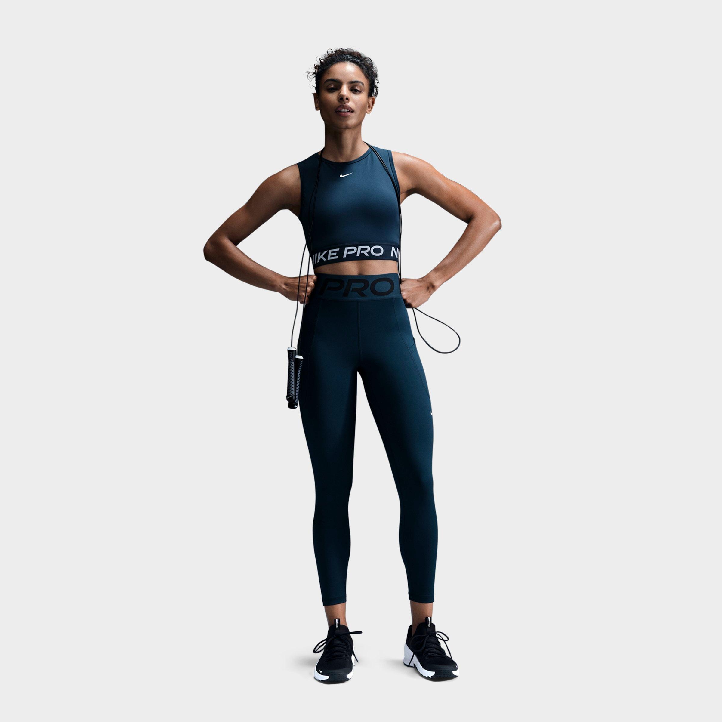 Nike Women's Pro Dri-FIT Crop Tank Top in Armory Navy/White Size: 2XL
