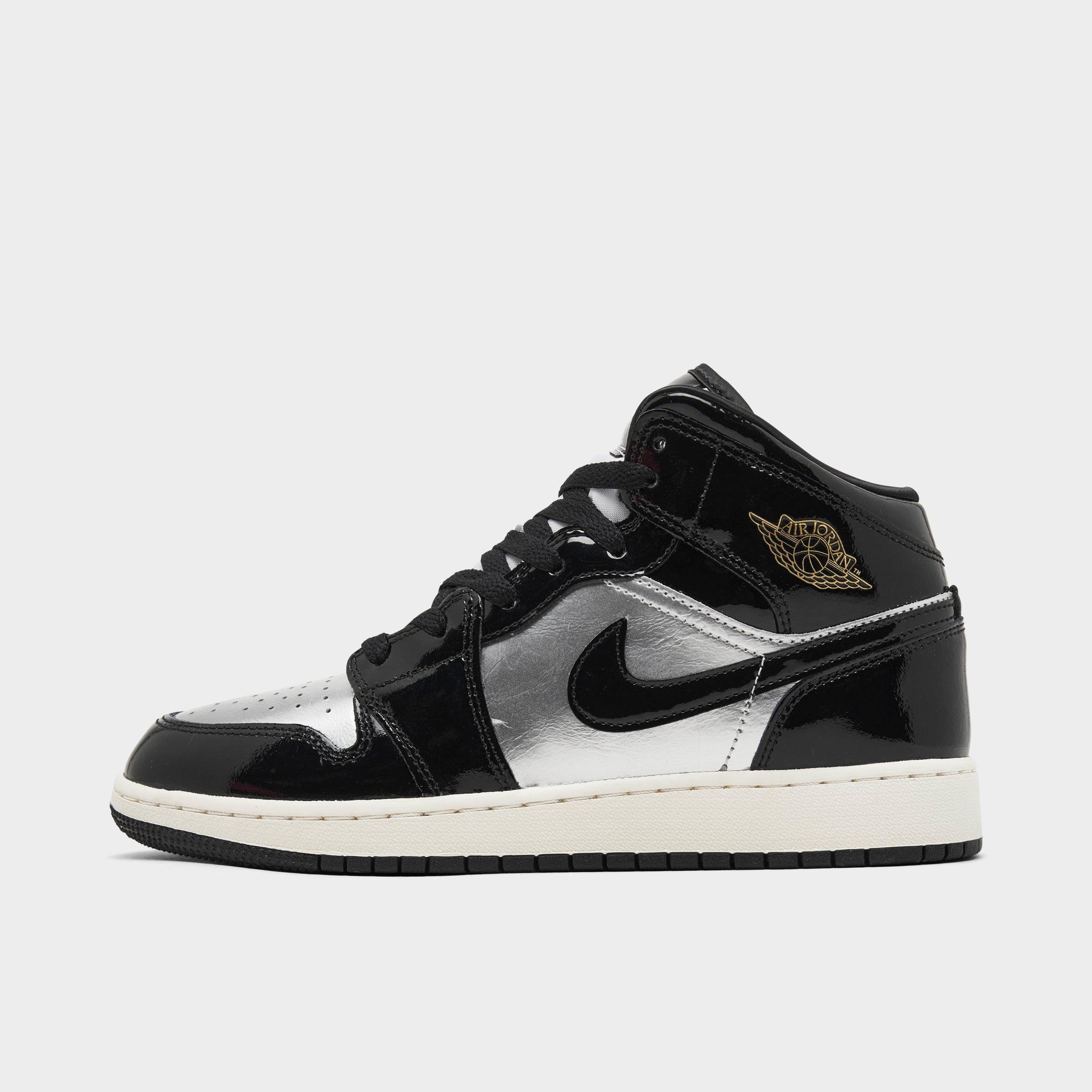 Nike Jordan Big Kids' Air Retro 1 Mid Se Casual Shoes In Black/metallic Gold/metallic Silver/sail