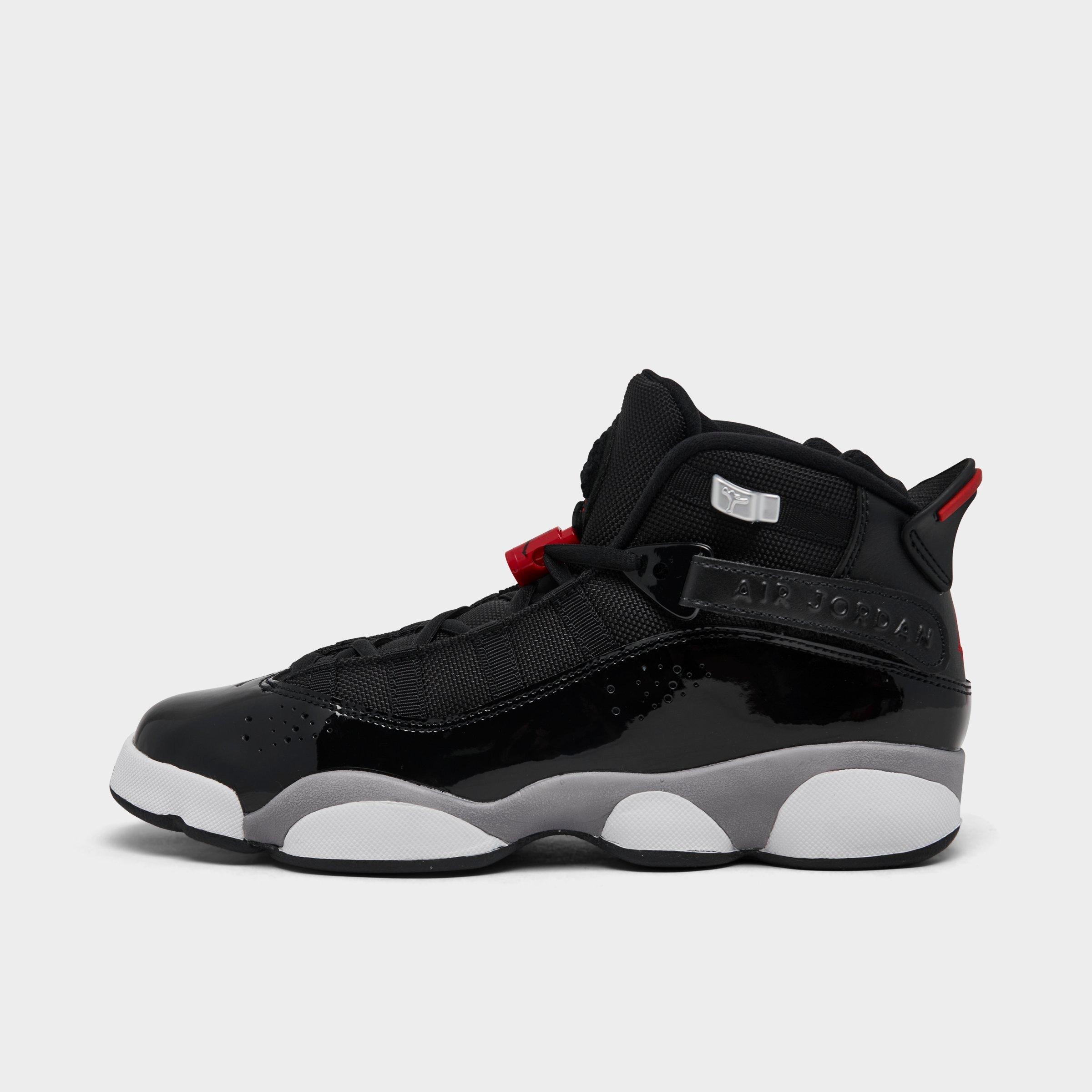 Jordan Big Kids 6 Rings Basketball Shoes in Black/Fire Red/White Size: 3.5