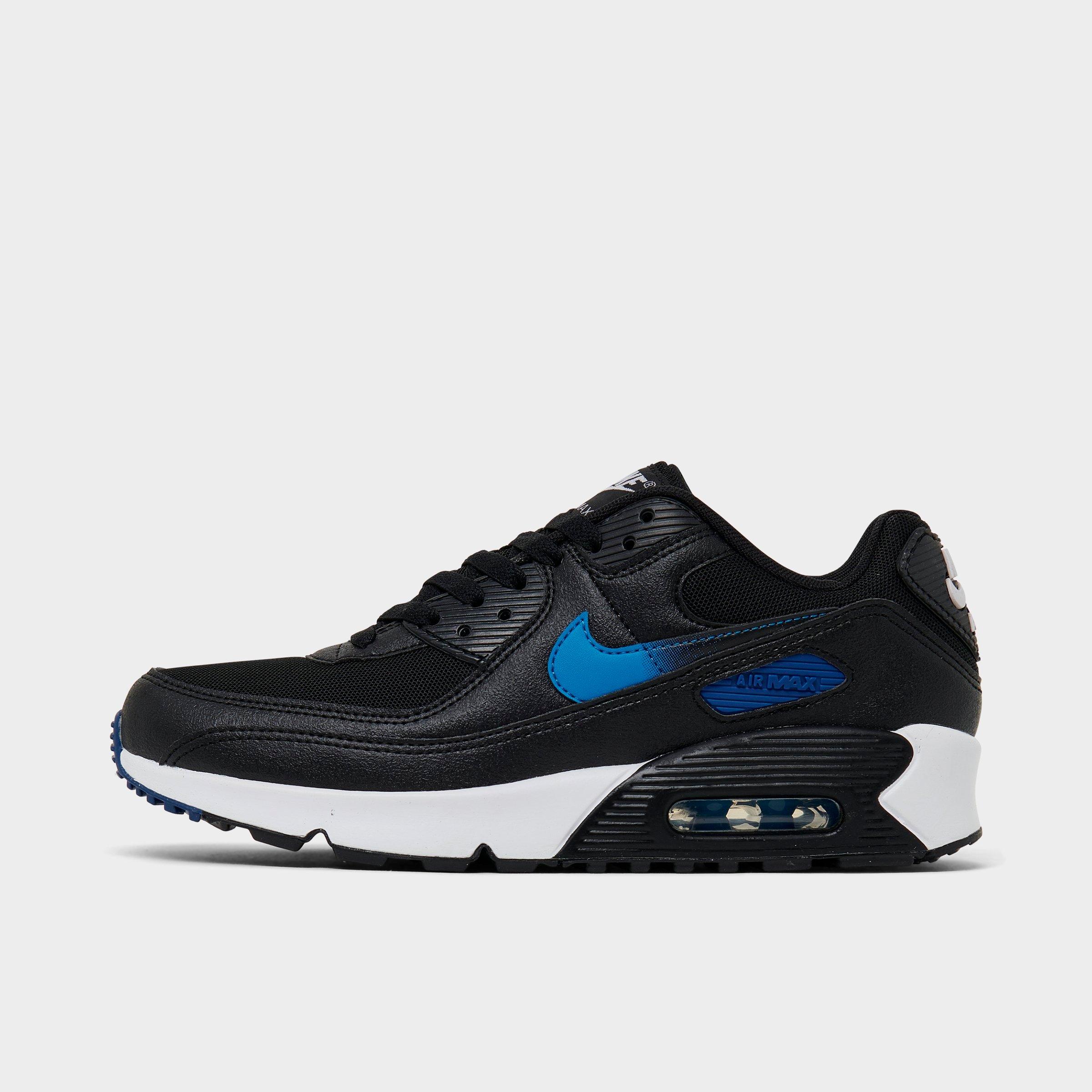 Nike Big Kids Air Max 90 Casual Shoes in Black/Photo Blue/Court Blue Size: 4.0